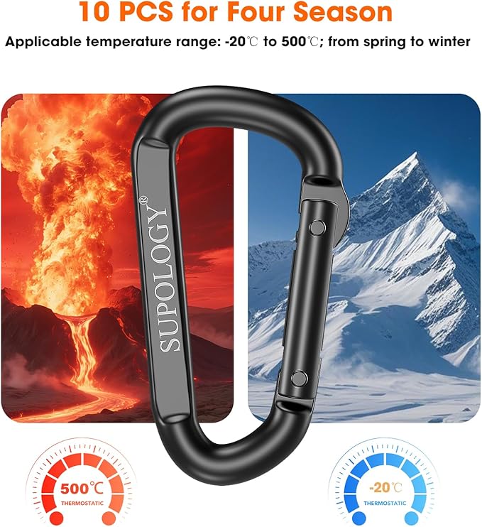 Carabiner Clip, 900 LBS 2.5" Iron Heavy Duty Caribeaners for Hammocks, Camping Accessories, Hiking and Gym, D Shaped Spring Hook Small Carabiners for Dog Leash, Key Ring