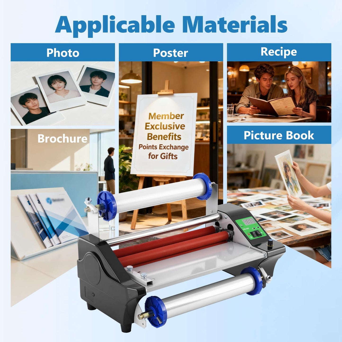 MXBAOHENG 13.78” Laminating Machine with 2 Rolls of Film, 110V Hot Cold Roll Laminator with Adjustable Speed Function, A3/A4 Digital Display Electric Laminator, Single- & Double-Sided Lamination