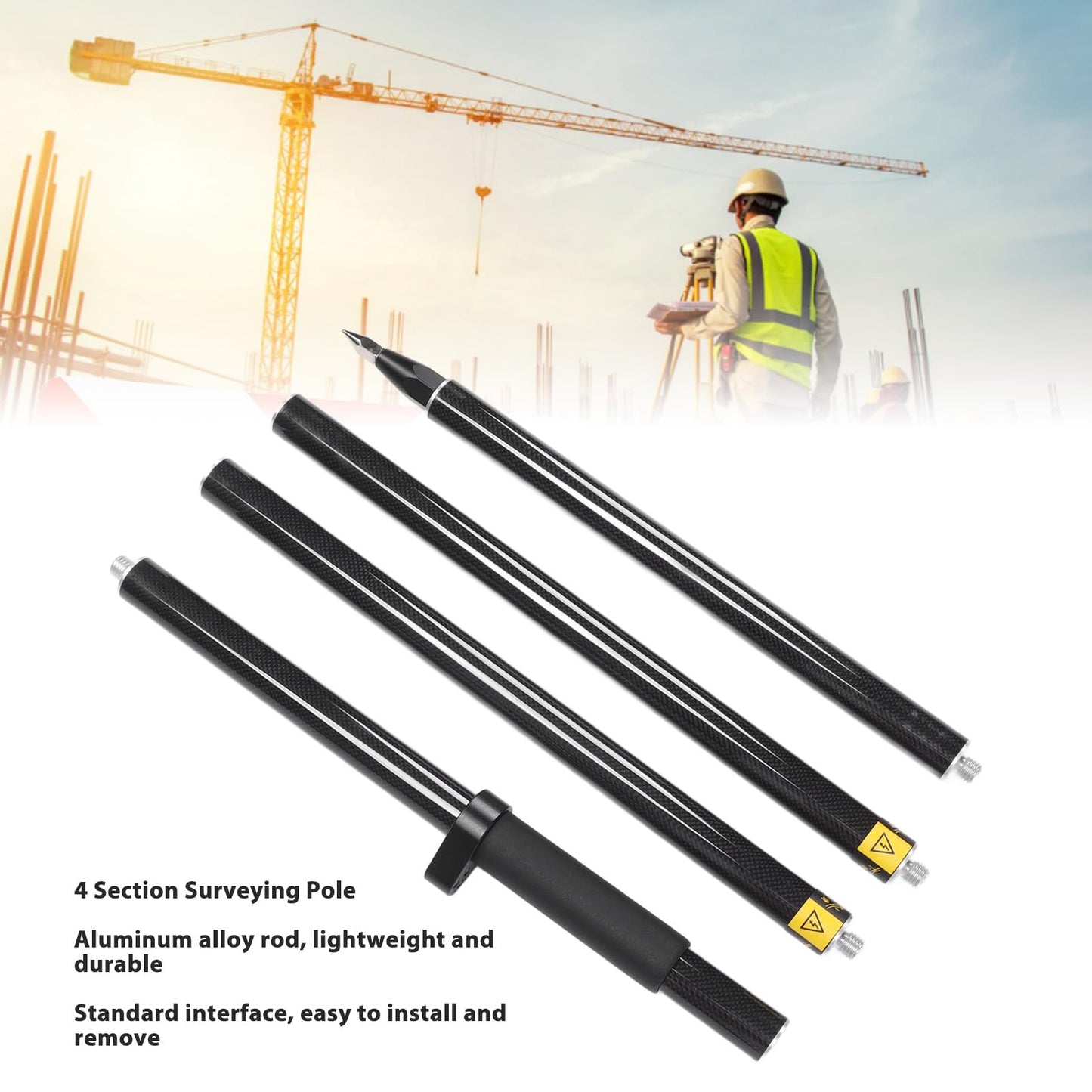 Land Surveying Equipment 4 Section Survey Pole 2 Meter 4 Section Survey Pole RTK Carbon Fibre Surveying Prism Pole with Level Bubble 0mm Constant