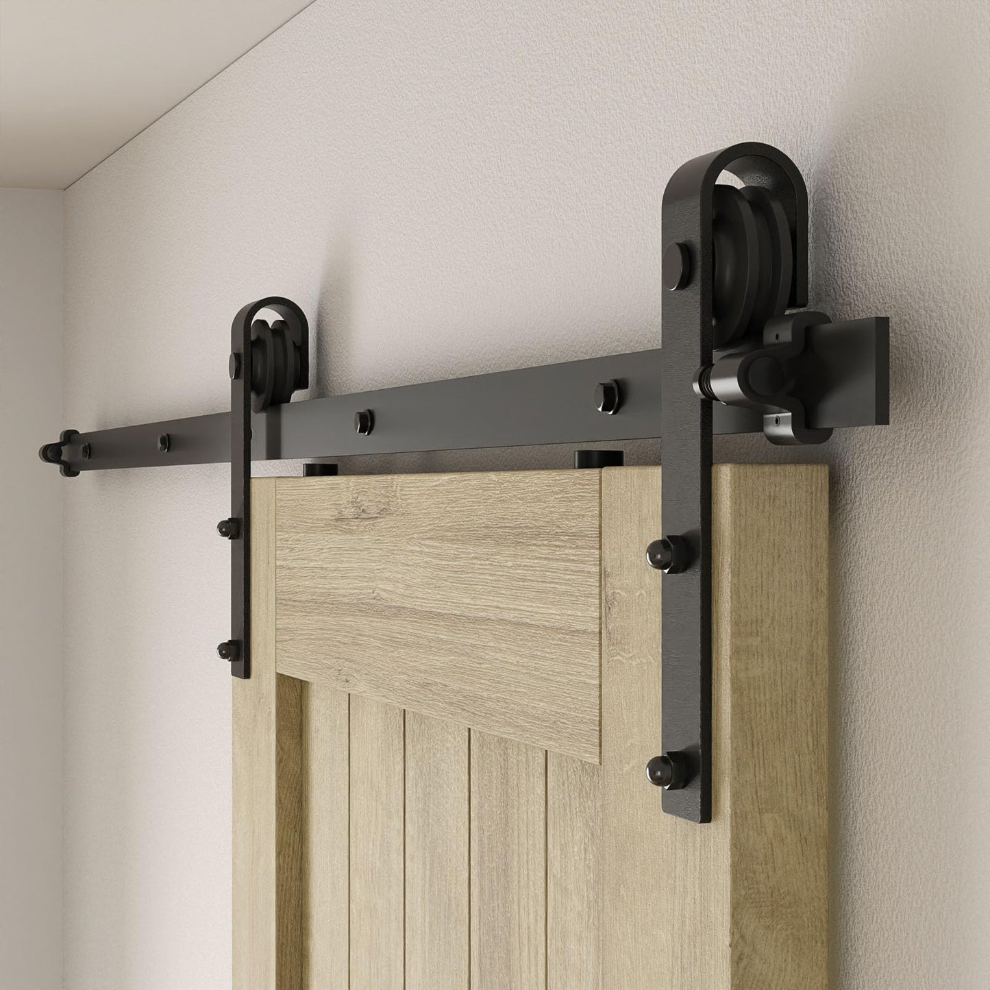 CCJH 6FT/72inch Sliding Barn Door Hardware Kit for Single Door Carbon Steel Black