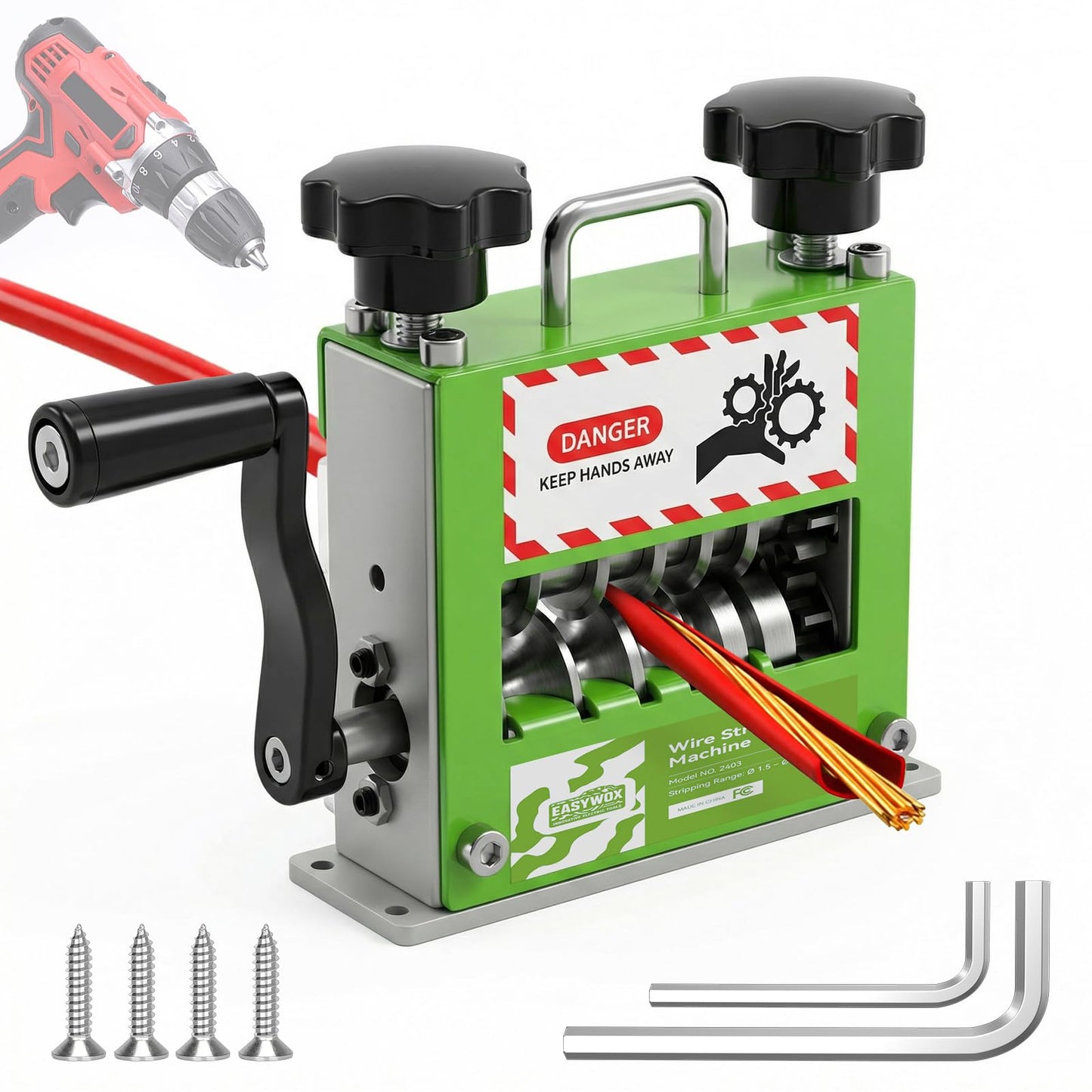 Electric & Manual Wire Stripping Machine, 0.06"-0.67" Cable Stripper with 6 Channels 5 Blades, 35W All-Copper Motor Drill Powered Hand Crank Tool for Scrap Copper Recycling