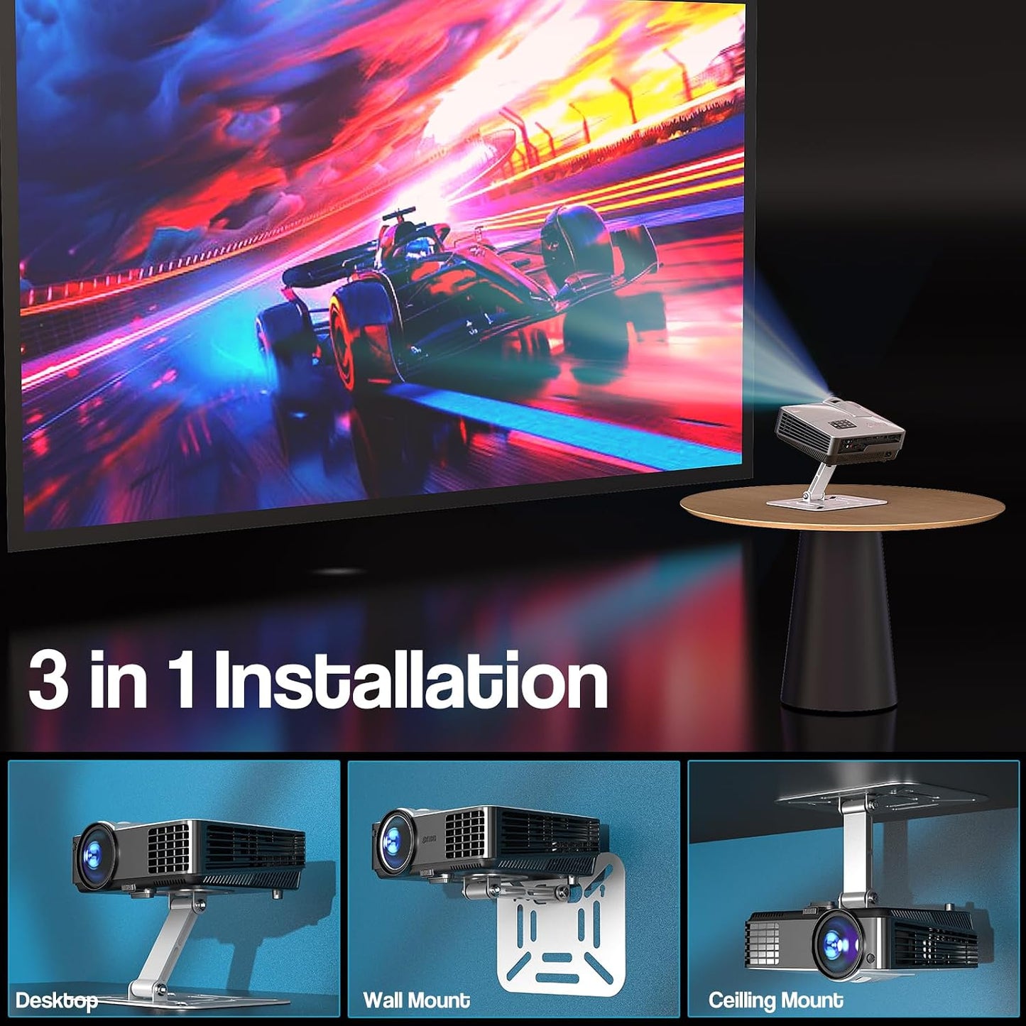 1/4" DAWASAPAT Adjustable Projector Stand with Screw, Silver Ceiling Mount for Home Office Studio, Mini Projector