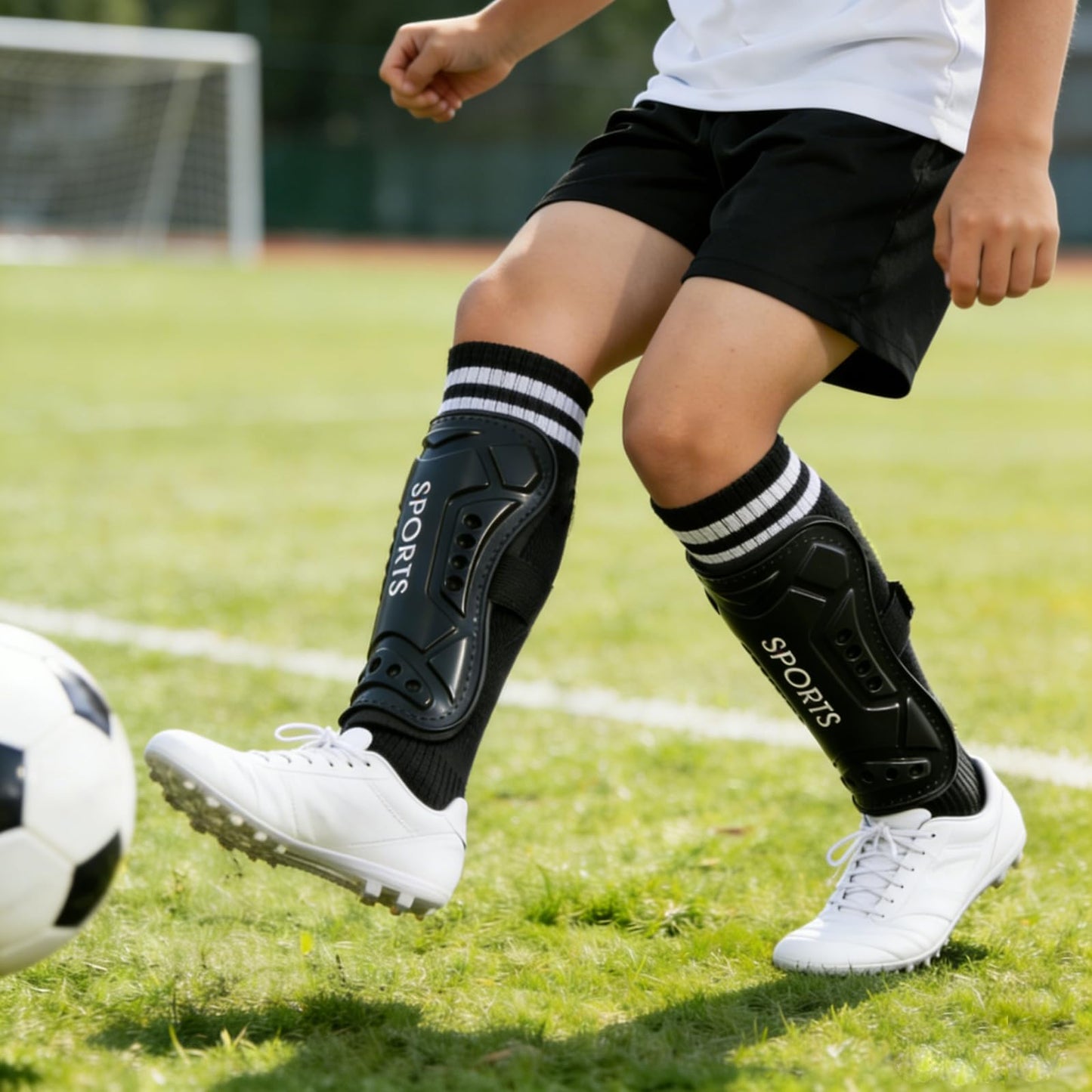 AITUSI Soccer Shin Guards with Socks for Kids Youth, PP Shell & EVA Cushion Shin Pads, Shock Absorption Protective Soccer Equipment for 3-15 Years Boys Girls, Training & Matches