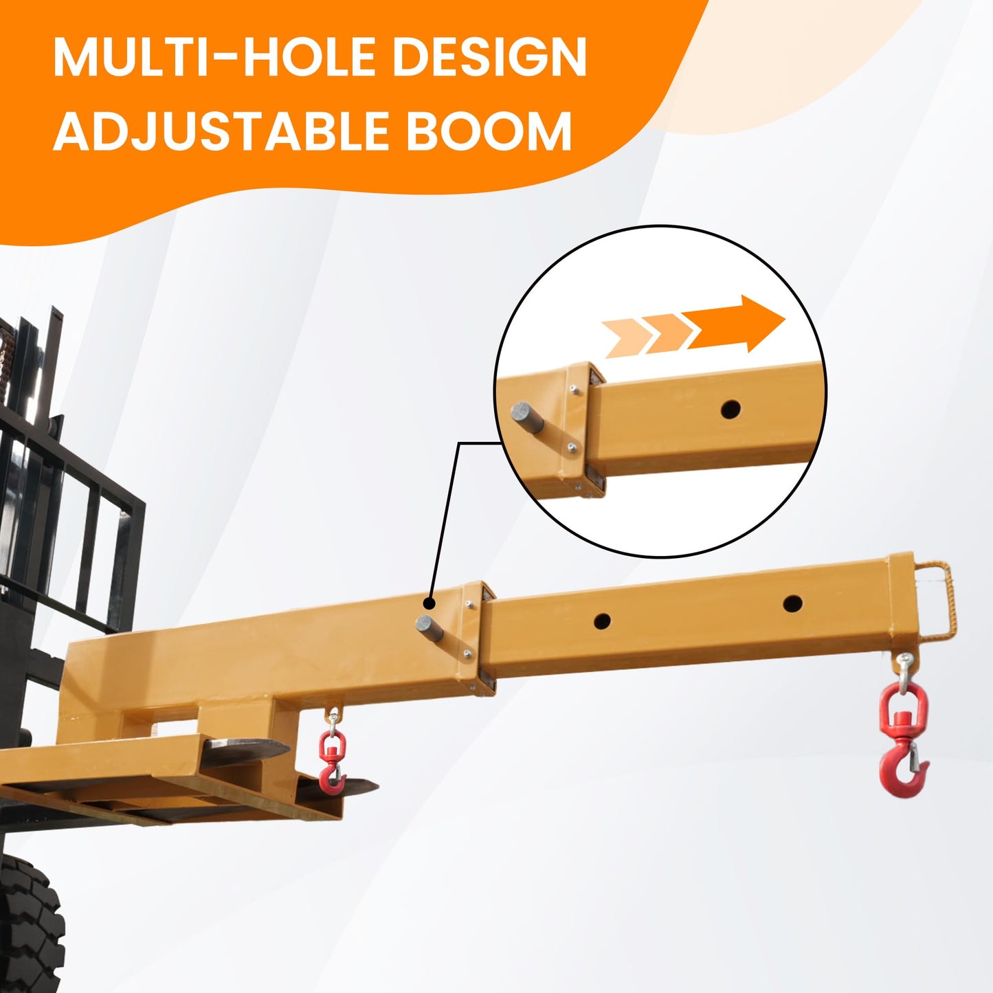 GAMINA KAVISI Forklift Jib Boom Crane 5500lb Capacity, Forklift Mobile Crane with 2 Hooks, Heavy-Duty Forklift Boom Attachment Towing Handling Equipment for Warehouse or Factories