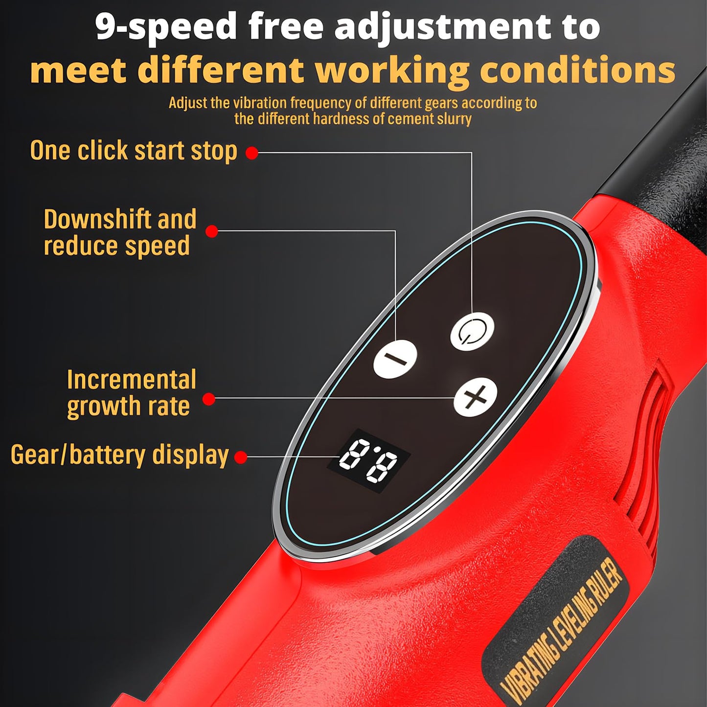 High Power Concrete Screed Vibratory Kit - Concrete Finishing Tool with 59" Stainless Steel Board, Cordless Electric Screed Cement Finishing Vibrating Machine with 4800mAh Battery, 9 Gears Adjustable