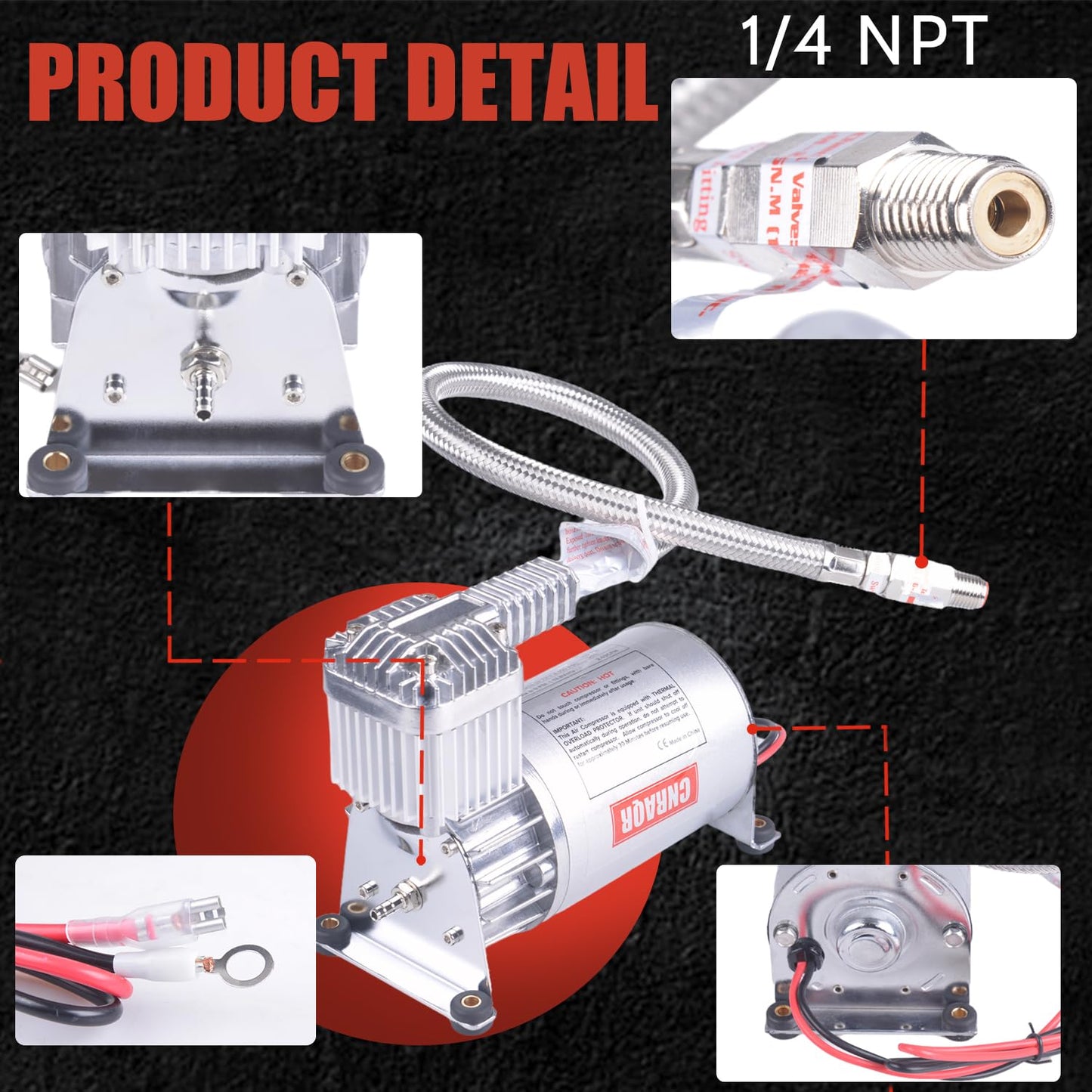 CNRAQR 150 PSI Air Compressor with 1.6 Gallon 200 PSI Air Tank Aluminum Air Compressor Onboard System 12V 1/4NPT for Train Truck Trailer Train Auto Air Lift Suspension Heavy Duty Air Horn Compressor