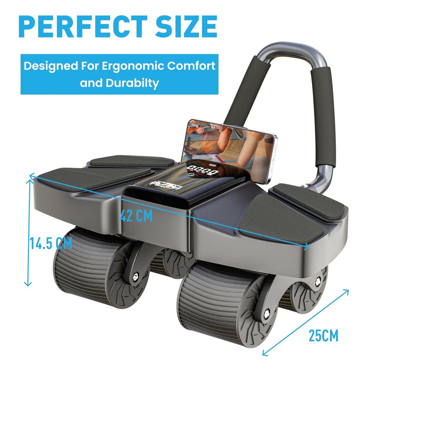 New Roller High-Performance Exercise Machine With Ab Roller Home Gym Equipment – 4 Wheels Ab Wheel Muscle Roller with Ideal Exercise Equipment for Home – Comfortable Elbow Support with Non-Slip Handles