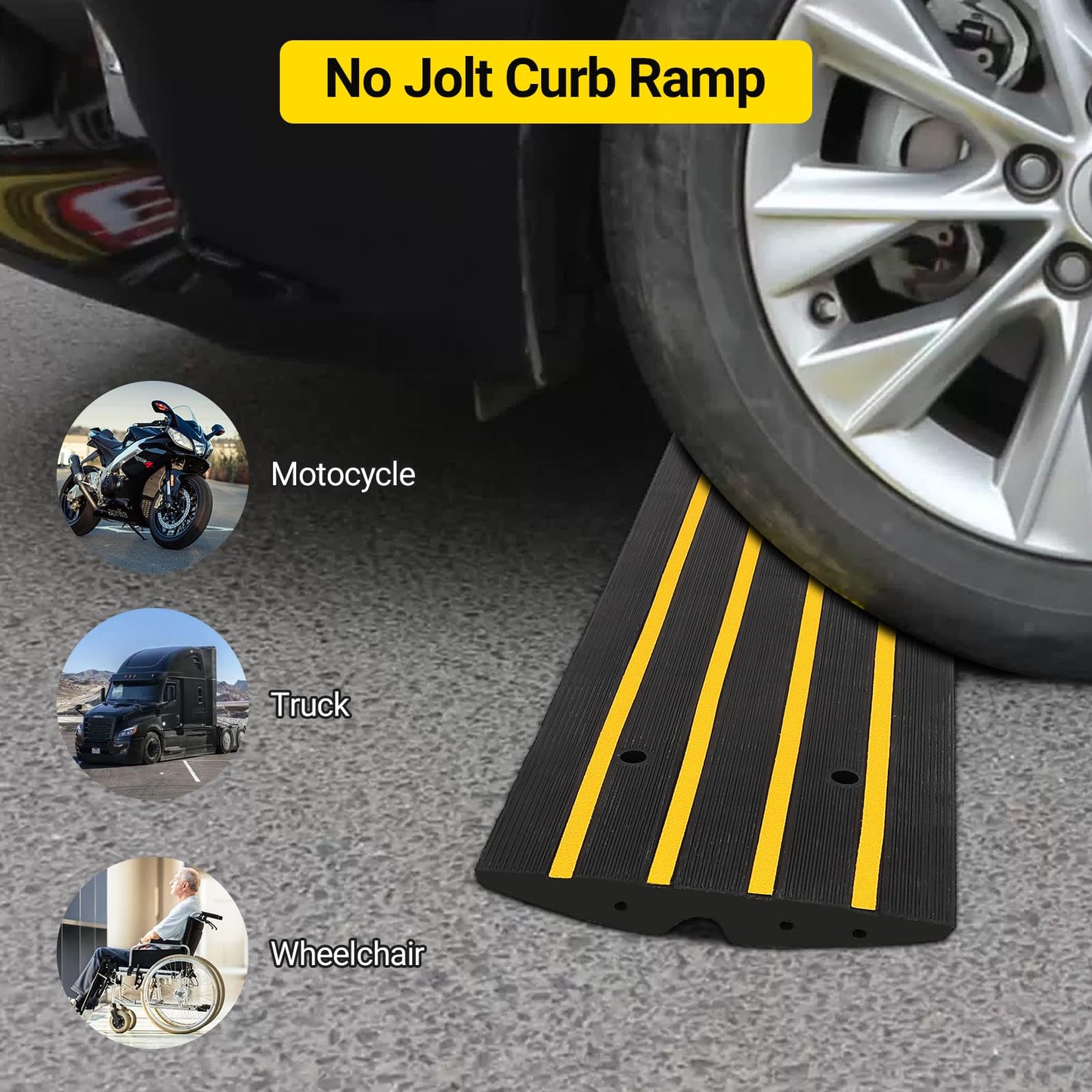 48" Driveway Ramp, 3 Pack Heavy Duty Rubber Curb Ramps for Cars, SUVs, Trucks | Low Profile Design with Water Drainage Channel | Garage & Sidewalk Transition Solution