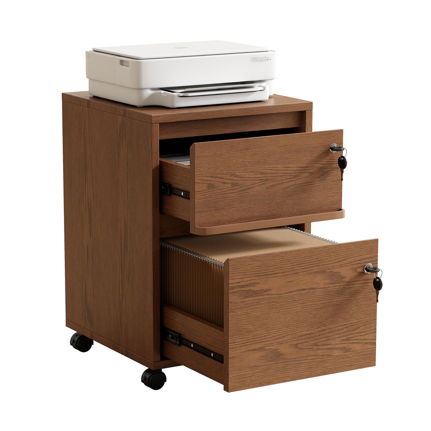 KungFuWood Wheeled Double-Drawer Filing Cabinet, Lockable Metal Filing Cabinet, Suitable for Home Offices or Storage cupboards for Storing Legal documents or Letter-Sized Files.