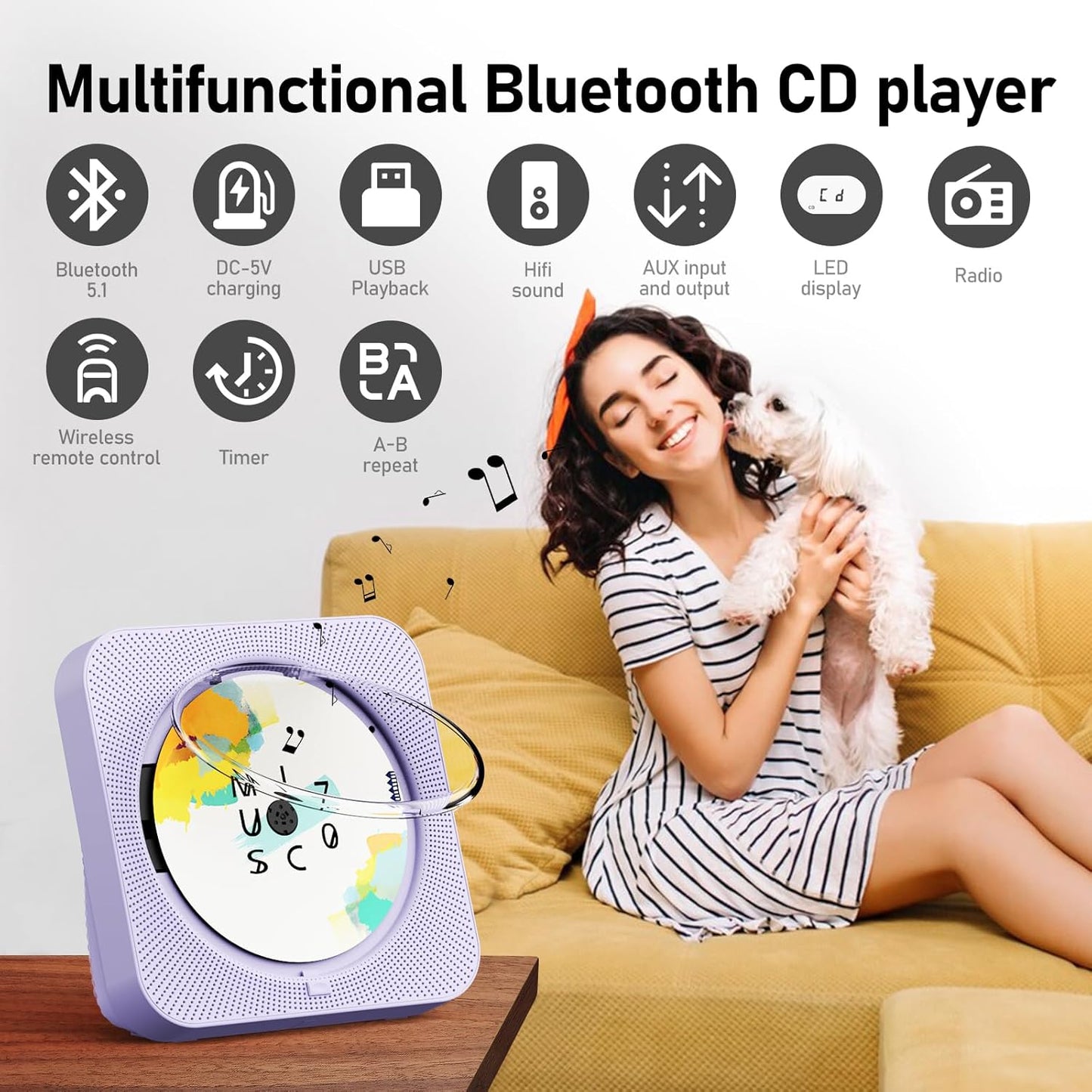 ZYOKATA 5.1 CD Player Portable Bluetooth Desktop CD Player with HiFi Sound Speakers,Remote Control,Dust Cover,LED