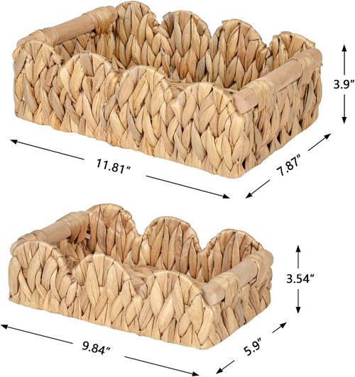 Kriitools Scalloped Wicker Rattan Baskets - Handwoven Storage Baskets for Home Decor | Set of 2