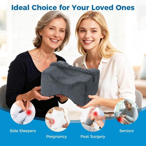 ComfyInLove Knee Pillow for Side Sleepers, Memory Foam Leg Pillow with Strap for Side Sleeping, Supportive Elevation Pillow Between Legs for Knee, Ankle Sciatica, Pregnancy, Joint Pain (Gray/Medium)