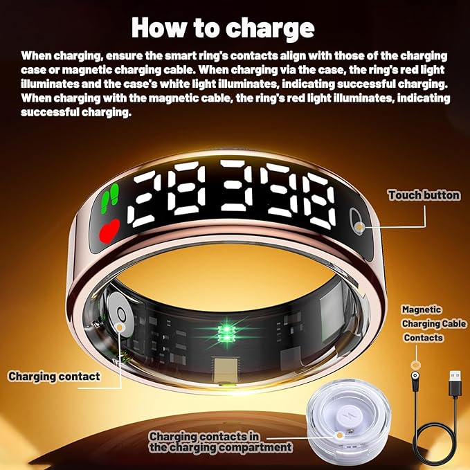 Smart Health Ring for Women Men, Smart Ring Fitness Tracker for iOS Android, Heart Rate, Blood Oxygen, Blood Pressure, Sleep Monitoring,5ATM Waterproof, No Subscription Fee (Black, 12#)