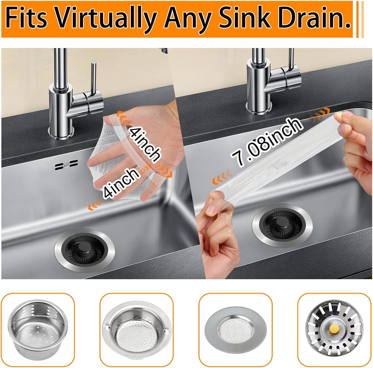 Skiennix Disposable Sink Strainer Bags - Ultra-Fine Elastic Mesh Food Catcher | 400 Pack for Kitchen Drains