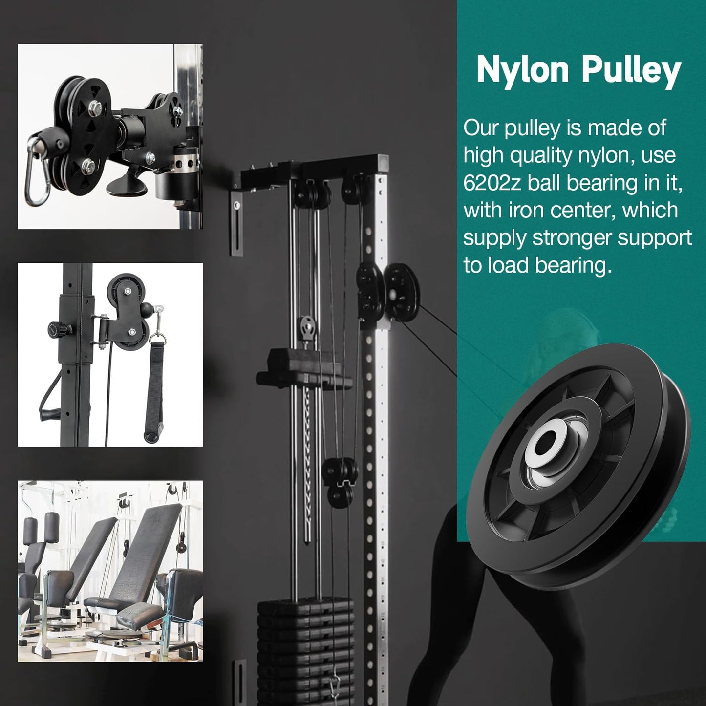 Profelinx Gym Machine Pulley Wheel 90mm Iron Core Wearproof Nylon Bearing for Cable Machine Part Replacement Home Gym Smith Machine Attachment