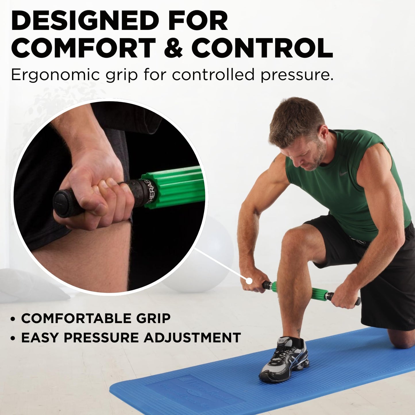 THERABAND Roller Massager+, 19"-21" Retractable Muscle Massage Stick for Full-Body Use, Deep Tissue & Trigger Point Self-Massage, Portable Handheld Fascia Release Tool for Runners, Athletes