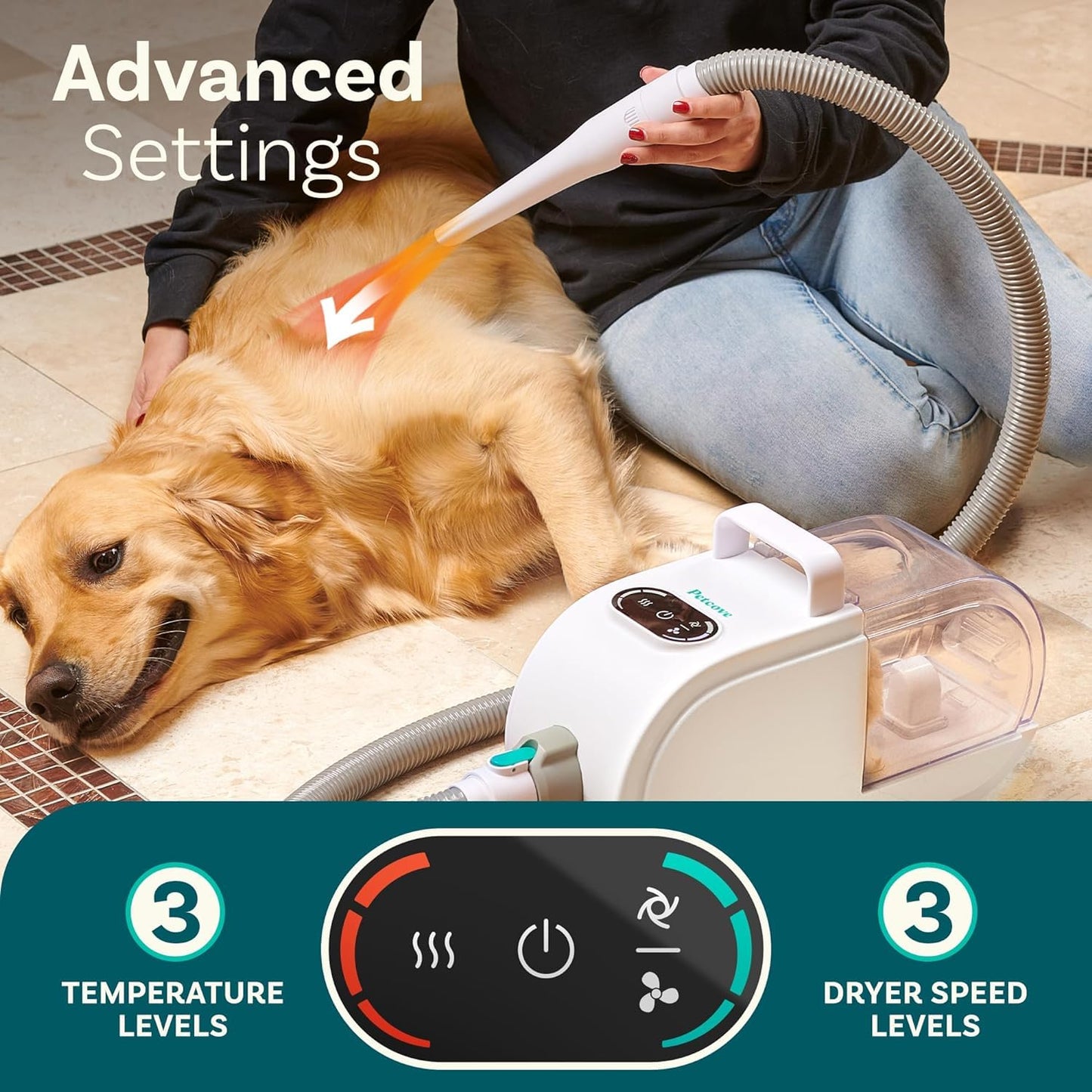 PetCove Dog Grooming Kit – Pet Clippers, Nail Grinder & Blow Dryer with Quiet 3-Speed Suction, 3 Heat Settings, 2.6L Dog Hair Vacuum Dust Bin, HEPA System, Self-Cleaning Brushes