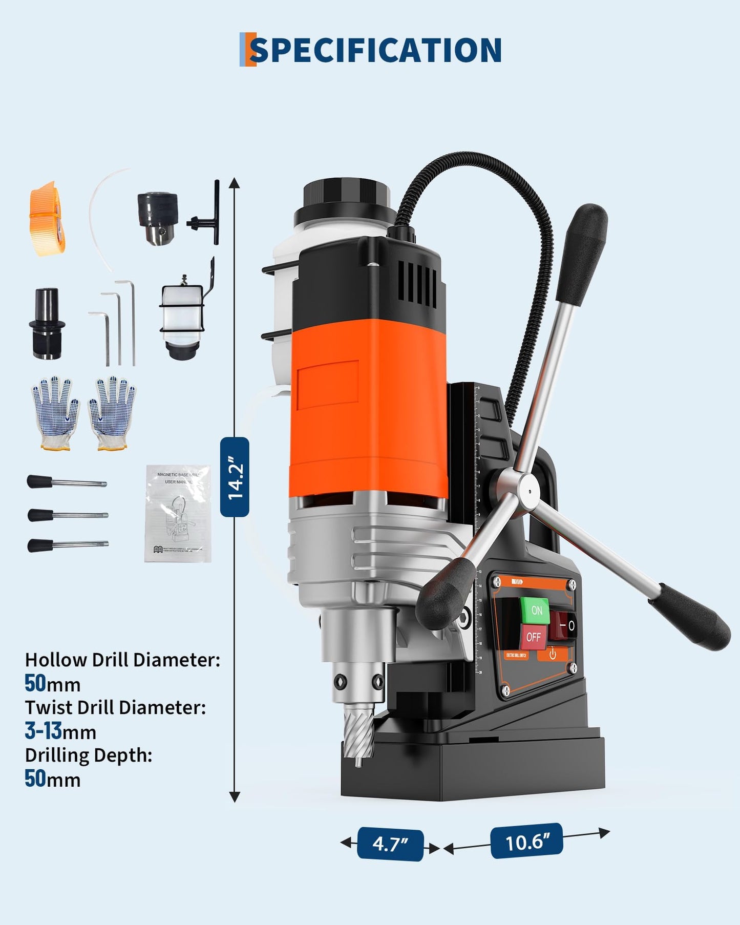 High-Power 1650W Magnetic Drill Press, 1.57" Max Boring, 810 RPM Mag Drill for Metal, Portable Electric Drill Press for Industrial & Home, Heavy-Duty Magnetic Drilling Machine