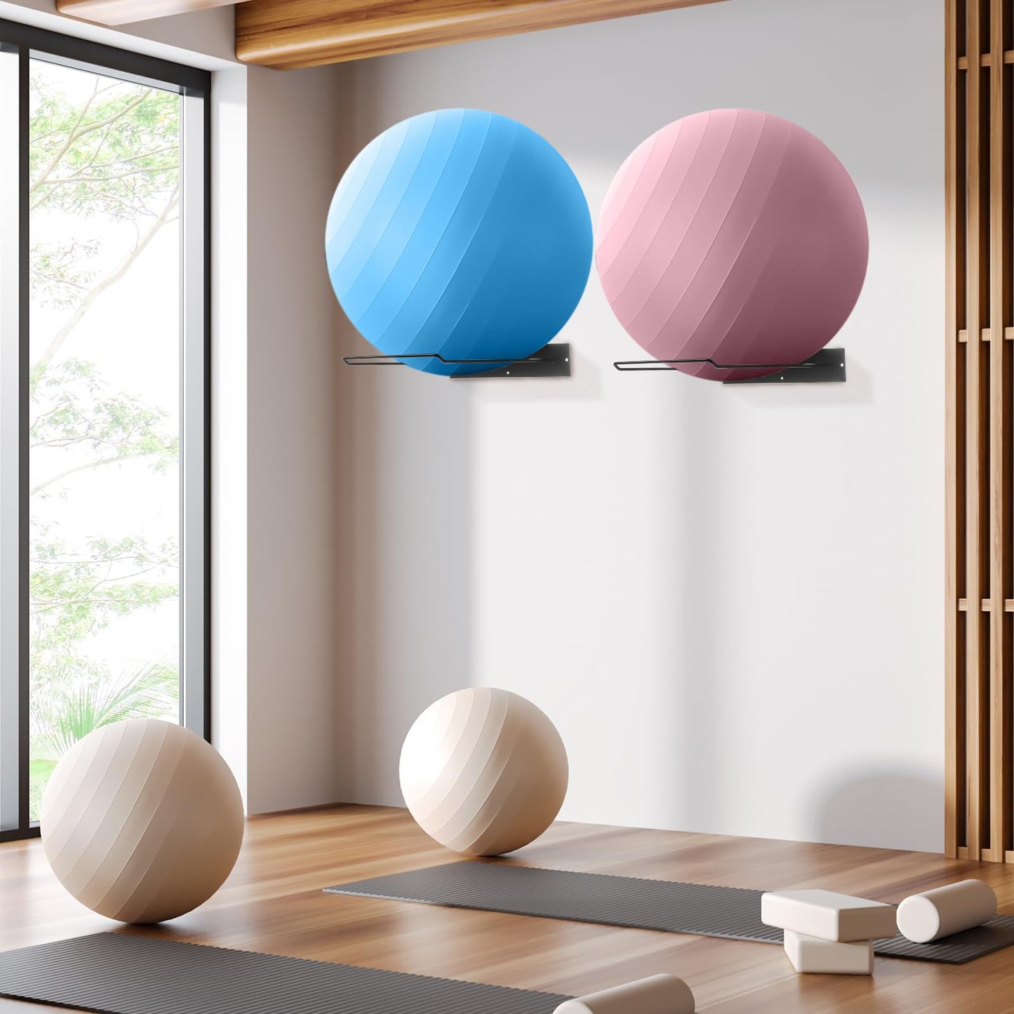 Threan 2 Pack Metal Medicine Ball Rack Wall Mounted 16.6'' Large Yoga Storage Ball Rack Thickened Black Sport Exercise Equipment Holder for Home Gyms Studios Space