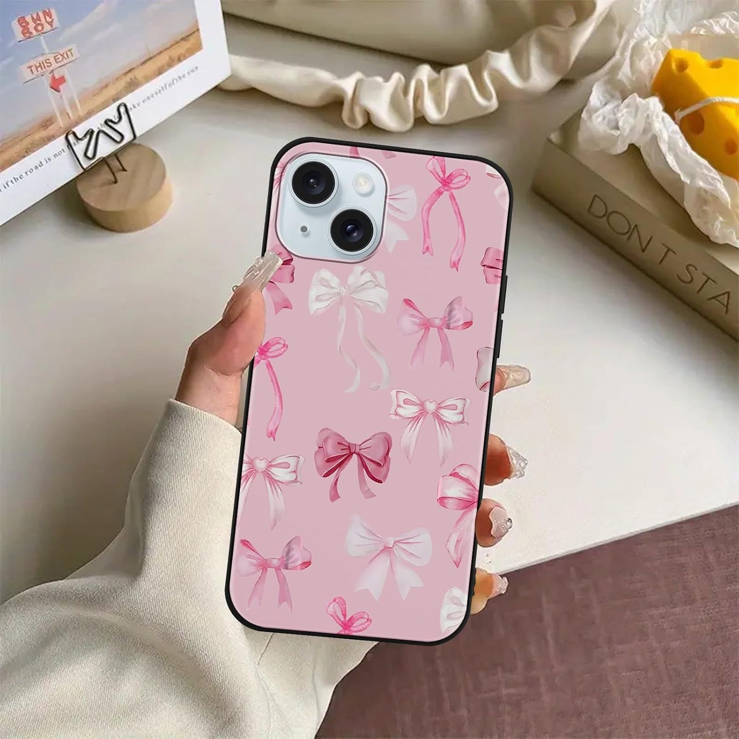 Aoldimu 15 6.1",Pink 15 Bow Phone Case for iPhone Aesthetic Cute Ribbon Bowknot Pattern Print Design Girly Cover