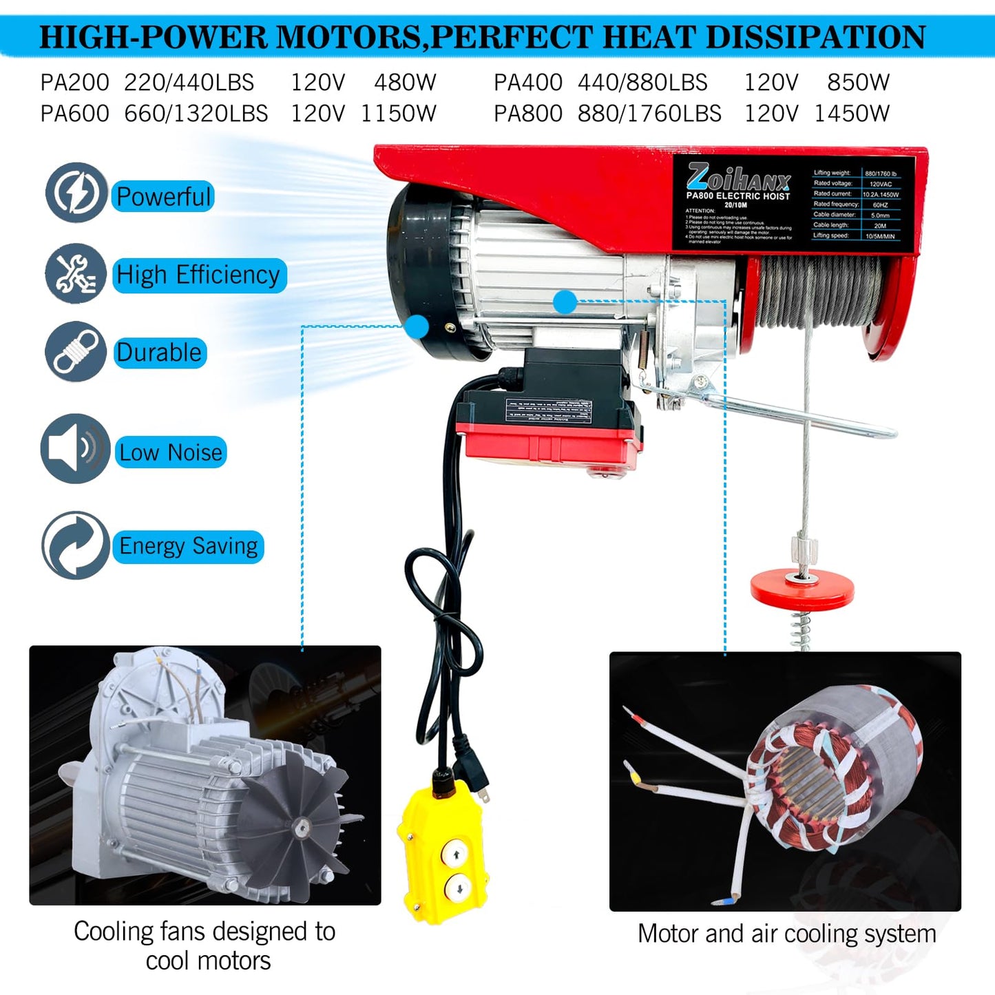 2 in 1 Electric Hoist,440 lbs Attic Lift Electric Hoist 110 Volt with Remote Control,16ft/33ft Lifting Speed,328ft Wireless/Wire Electric Hoist Winch for Garage,Warehouse,Factory,Construction Site