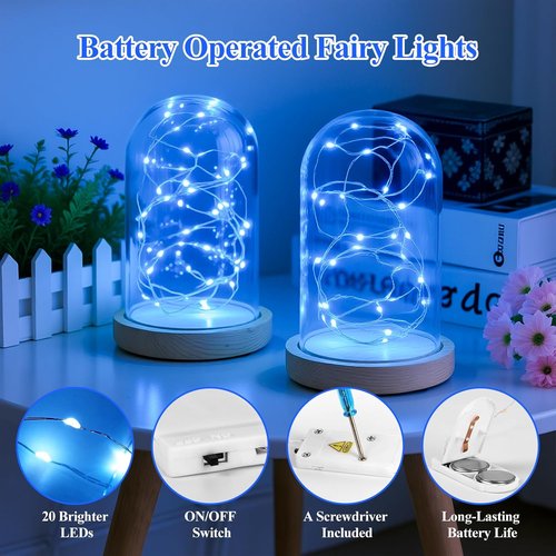 Lakumu Fairy Lights - 6-Pack Battery Operated 20 LED Waterproof Silver Wire for Mason Jars | Blue 7FT Decor