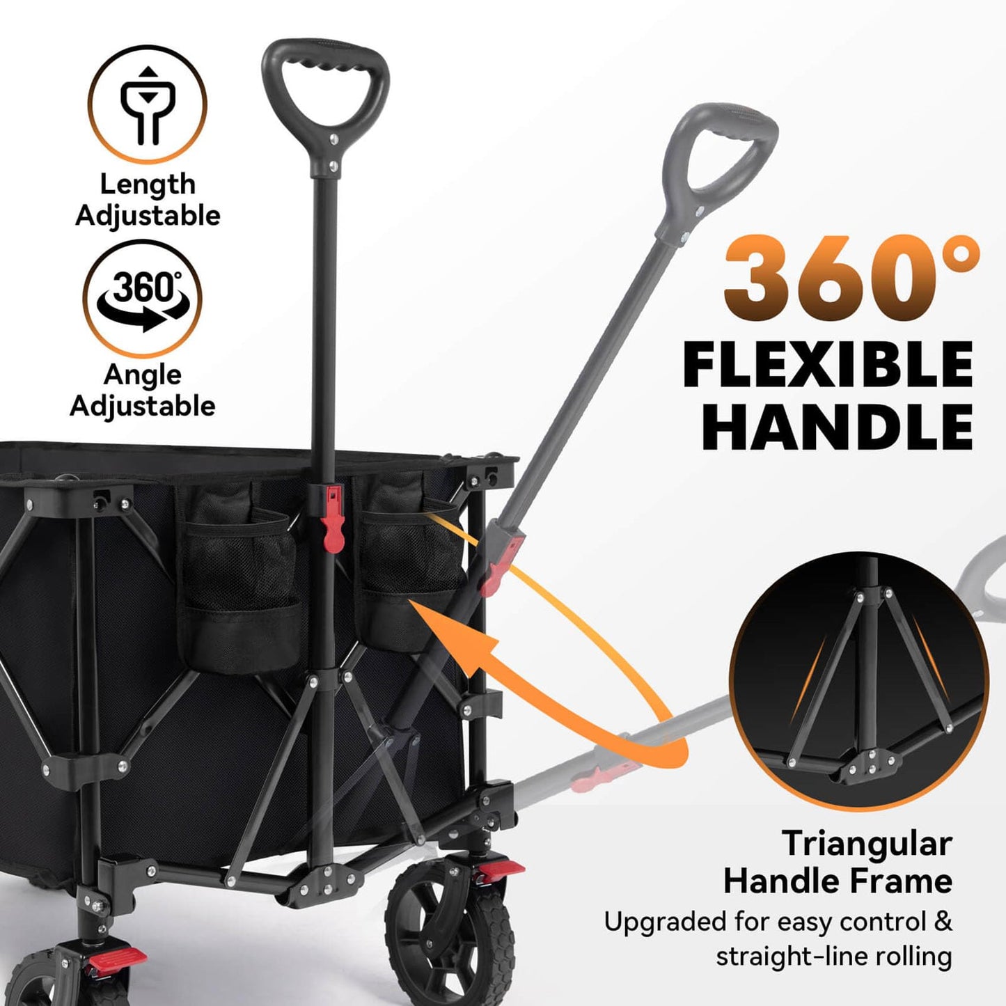Hikenture Collapsible Wagon 330LBS Capacity, 200L Extra Large Wagons Carts Foldable, Heavy Duty Folding Wagons with All-Terrain Wheels, Utility Beach Cart for Outdoor Garden, Black
