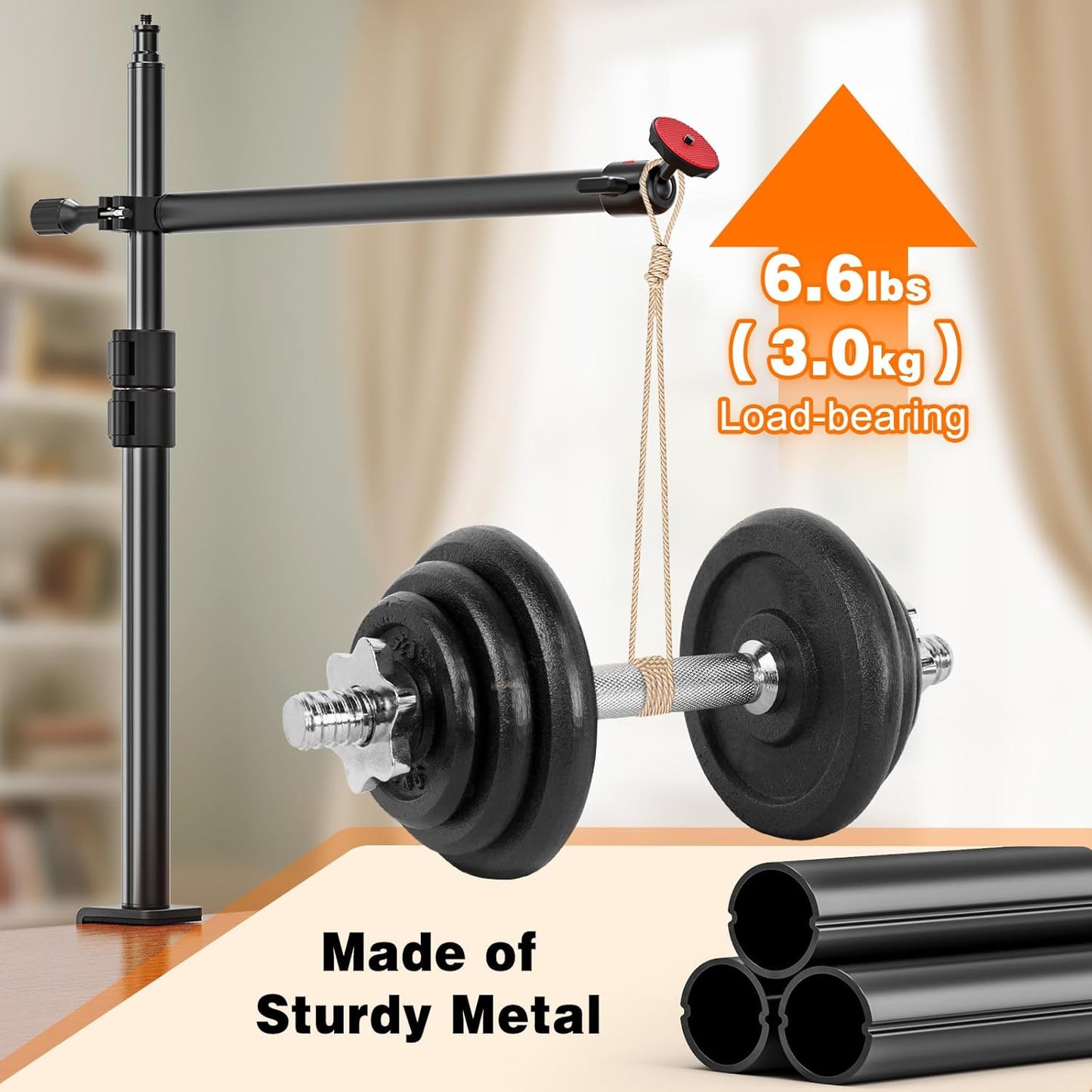 13.4-31.9" 1/4" 3-Section Overhead Camera Mount Desk Stand, Height Articulating Top Down Camera Mount with C-Clamp