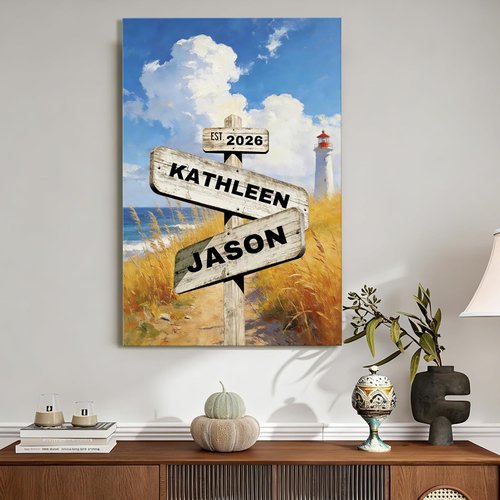 Crossroads Personalized Canvas Print - Custom Name & Date Wall Art for Couples | 8x12 Wrapped Frame