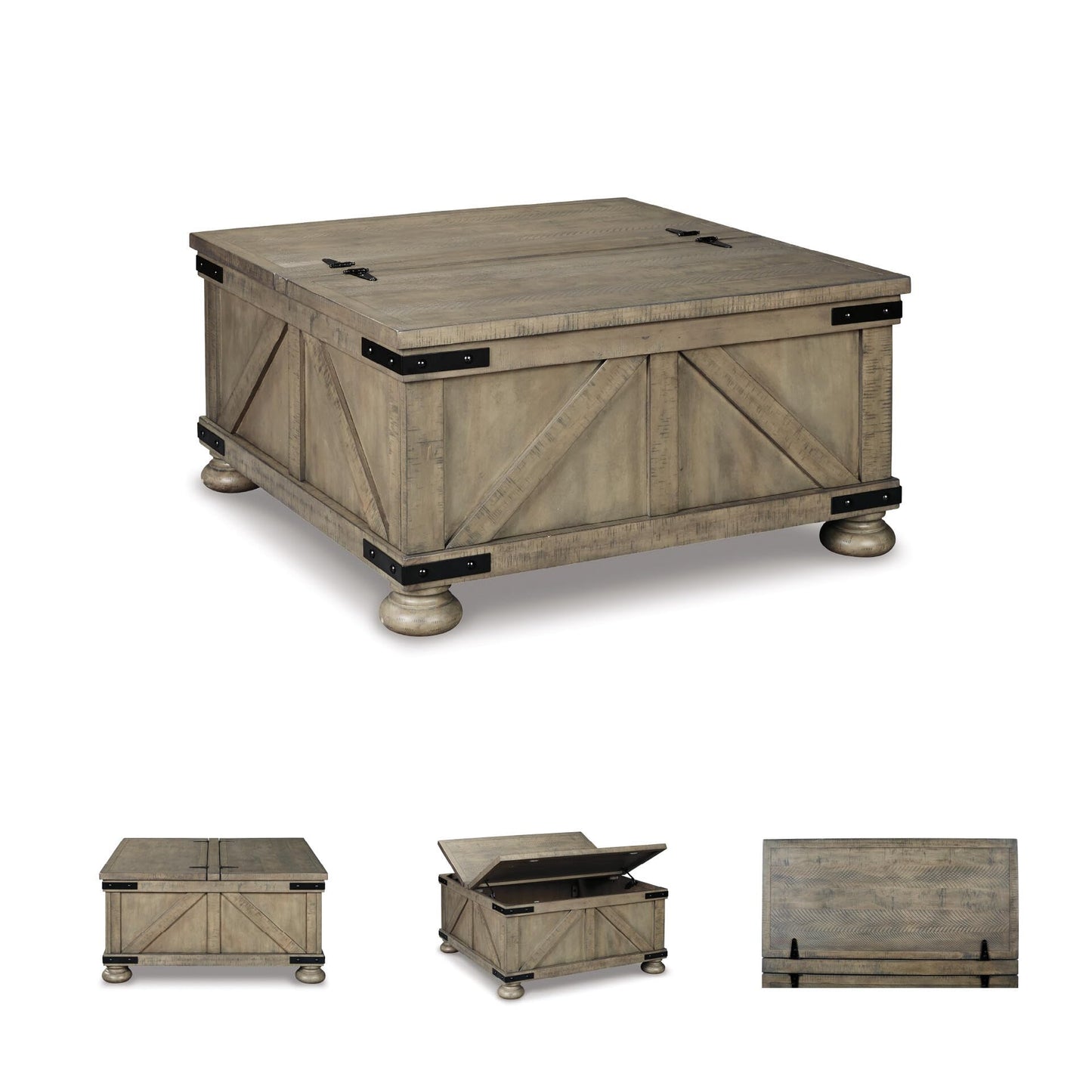 Signature Design by Ashley Aldwin Farmhouse Square Coffee Table with Lift Top for Storage, Grayish Brown