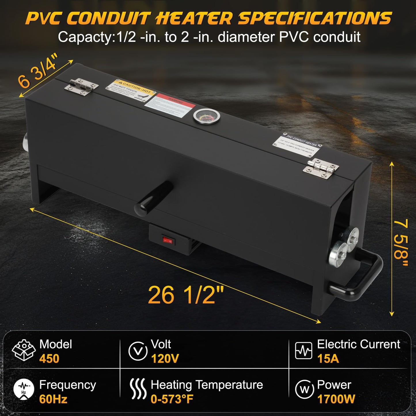 1/2“ to 2” Electric PVC Conduit Heater, PVC Bender Heater Pipe with Temperature Control & Safety Shutoff & Reflective Interior, 120V 1700W Fast Heating Bender for 24" Pipe Sections