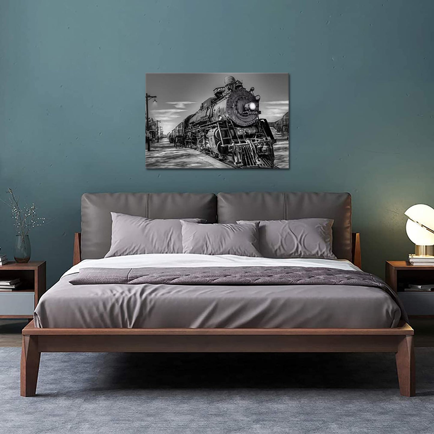 DuoBaorom Black and White Wall Art 24x36 inches Vintage Steam Trains Picture