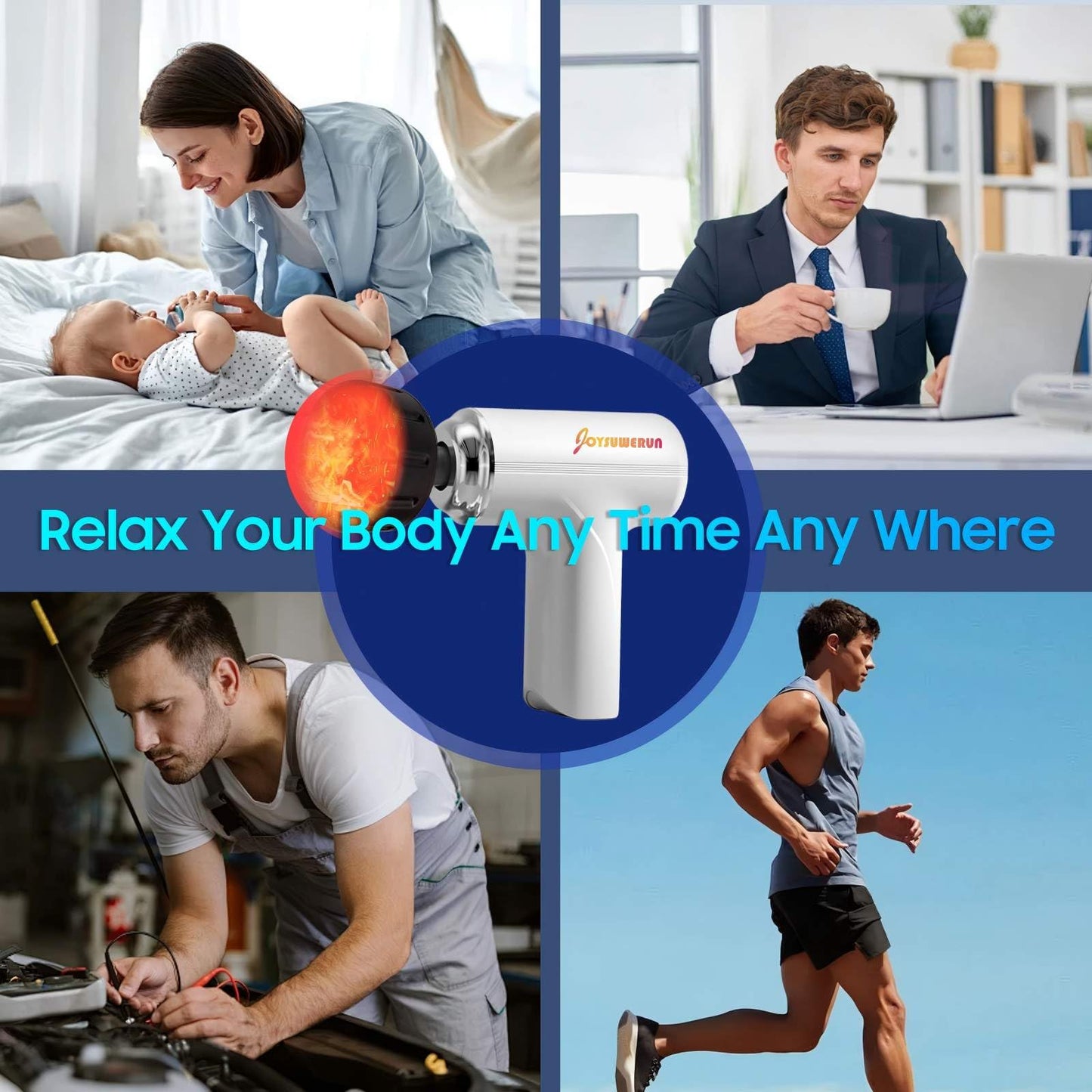 JOYSUWERUN Massage Gun with Heat – Powerful Deep Tissue Massager, Handheld Mini Massage Gun for Full-Body Muscle Relief, Portable Muscle Massager for Home,Travel,