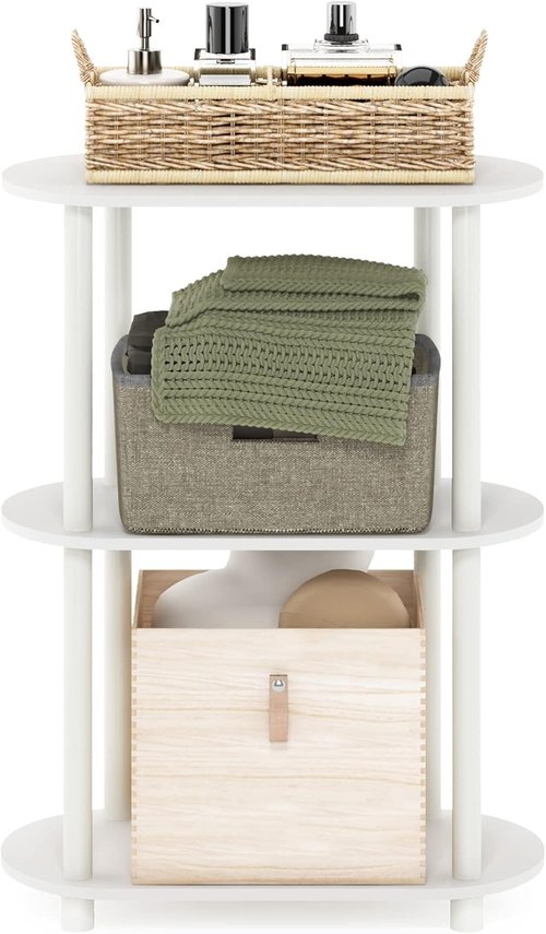 Furinno Turn-N-Tube 3-Tier Modern Oval Side Display Rack - No Tools Required | White/Virgin White