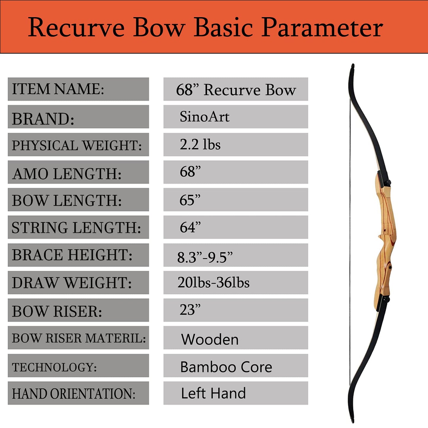 SinoArt 68" Takedown Recurve Bow Adult Archery Competition Athletic Bow Weights 18 20 22 24 26 28 30 32 34 36 LB Right and Left Hand Archery Kit for Outdoor Training Shooting (28 LBs, Left Hand)