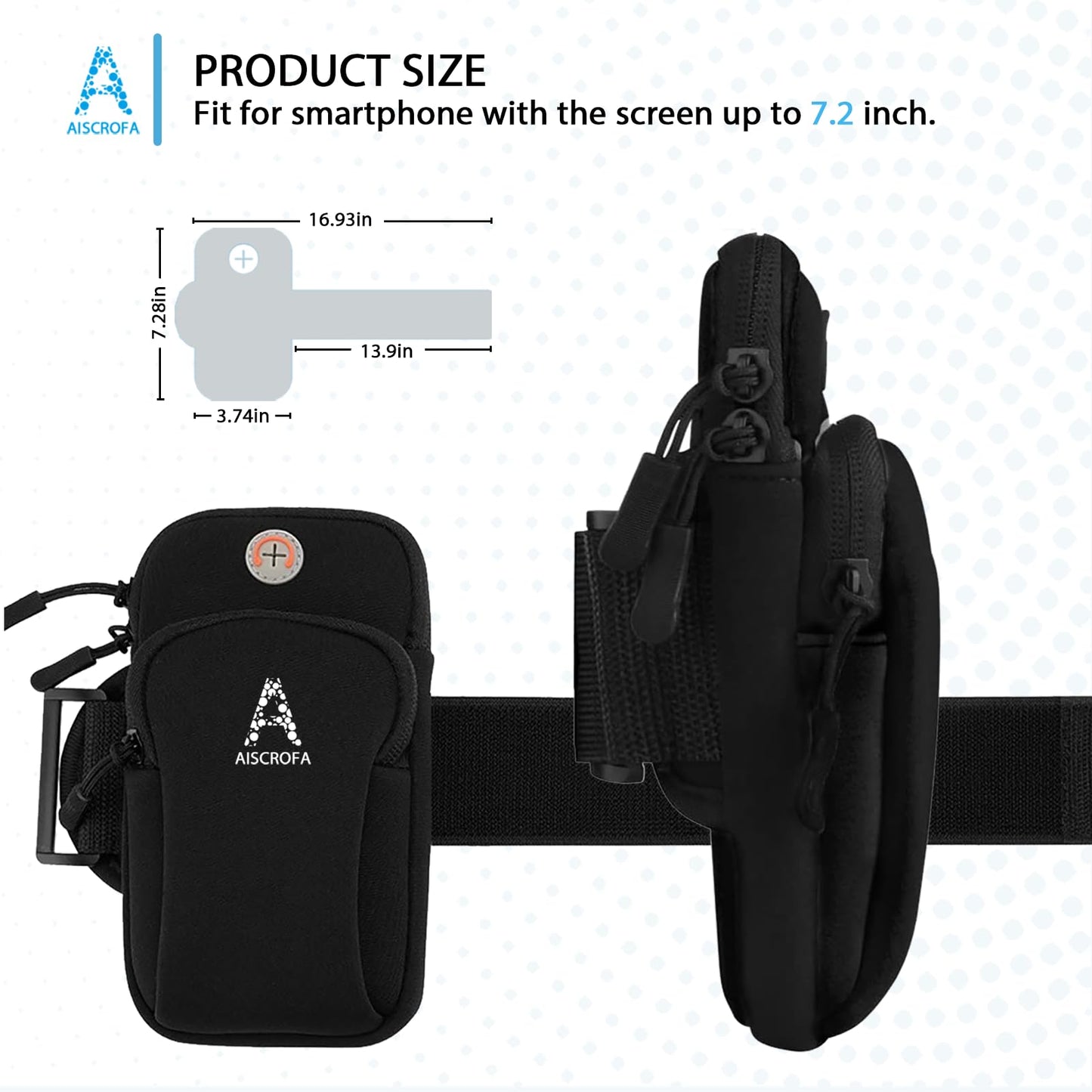 AiScrofa Sports Armband, Running Gym Universal Smartphone Arm Bag with Earphone Hole Multifunctional Pockets foriPhone 15, 14, 13, 12, 11 Pro Max, Xs, Xr, X, 8 Plus, SE, Galaxy S22 Ultra and More
