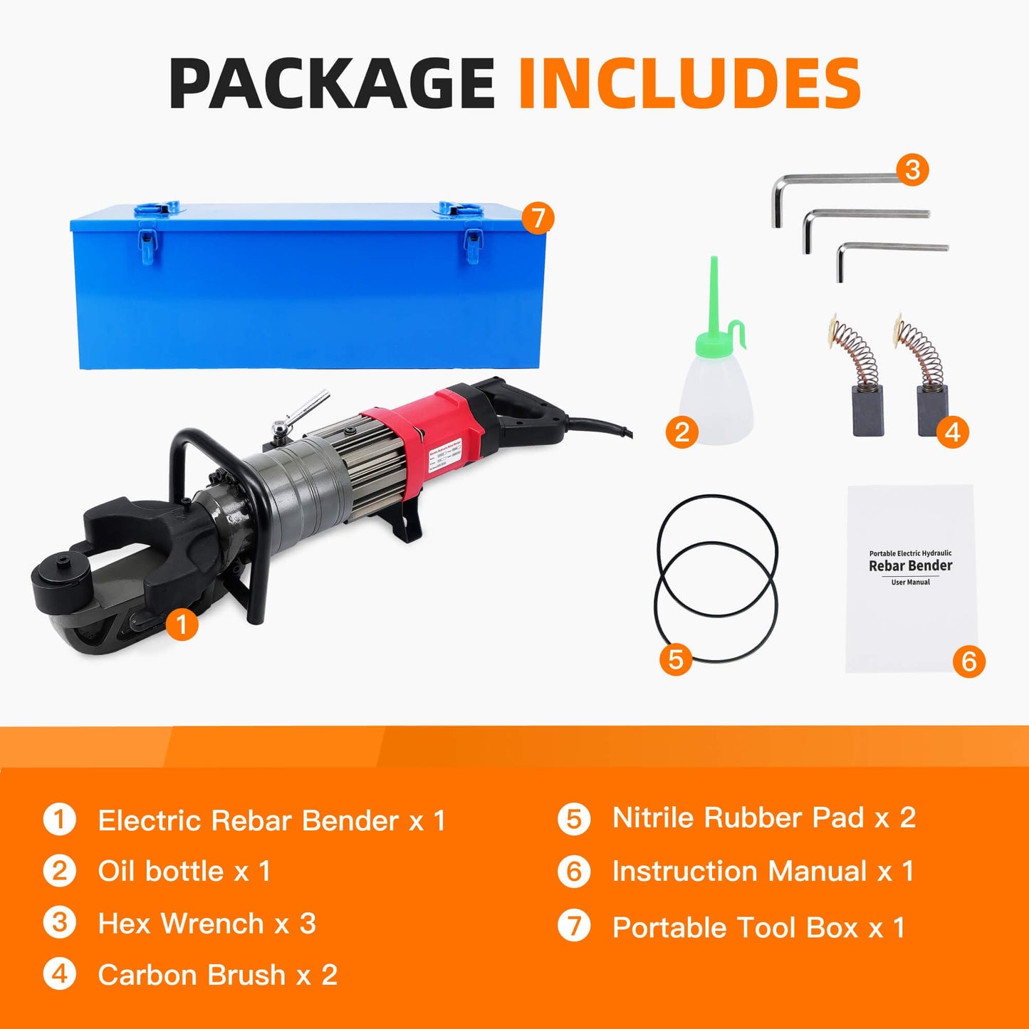 NAYAMOL 1500W Electric Hydraulic Rebar Bender, Fits 16–25mm (#8, Up to 1") Rebar, 0–130° Adjustable Bending Angle, Fast 3–4s Speed, Portable 110V Rebar Bending Machine with Toolbox