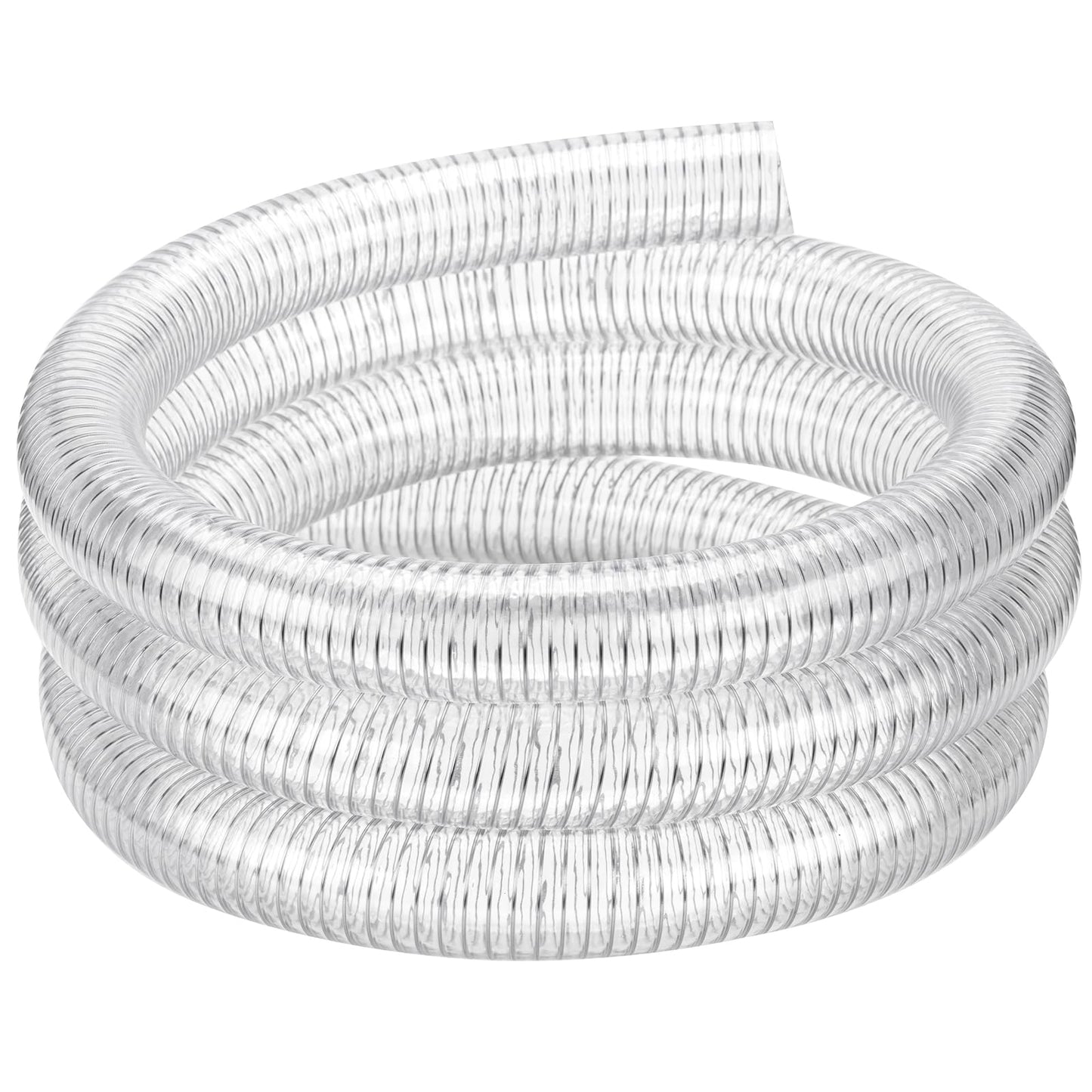Flexible Hose 1 1/2" id - 50ft Clear PVC Spiral Steel Wire Reinforced Vinyl Tubing 1.5 inch Plastic Vacuum Pipe Flex Suction Hose for Dust Collection Boat Marine Pump, Drain Water Fuel Gas