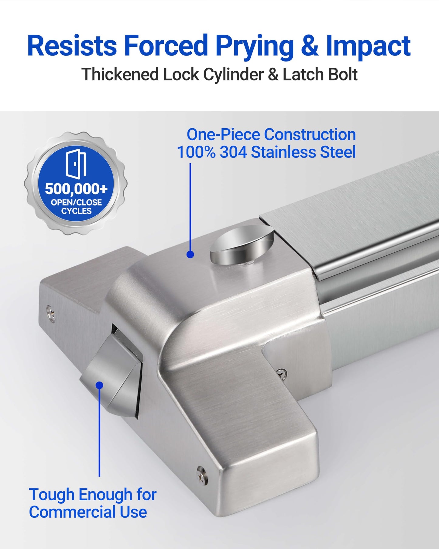 31" Commercial Push Bar Panic Exit Device -All 304 Stainless Steel Panic Bars for Exit Doors with Exterior Lever (6 Keys)- Emergency Exit Panic Door Hardware for 31"-48" Wooden/Metal Doors-HM-750A