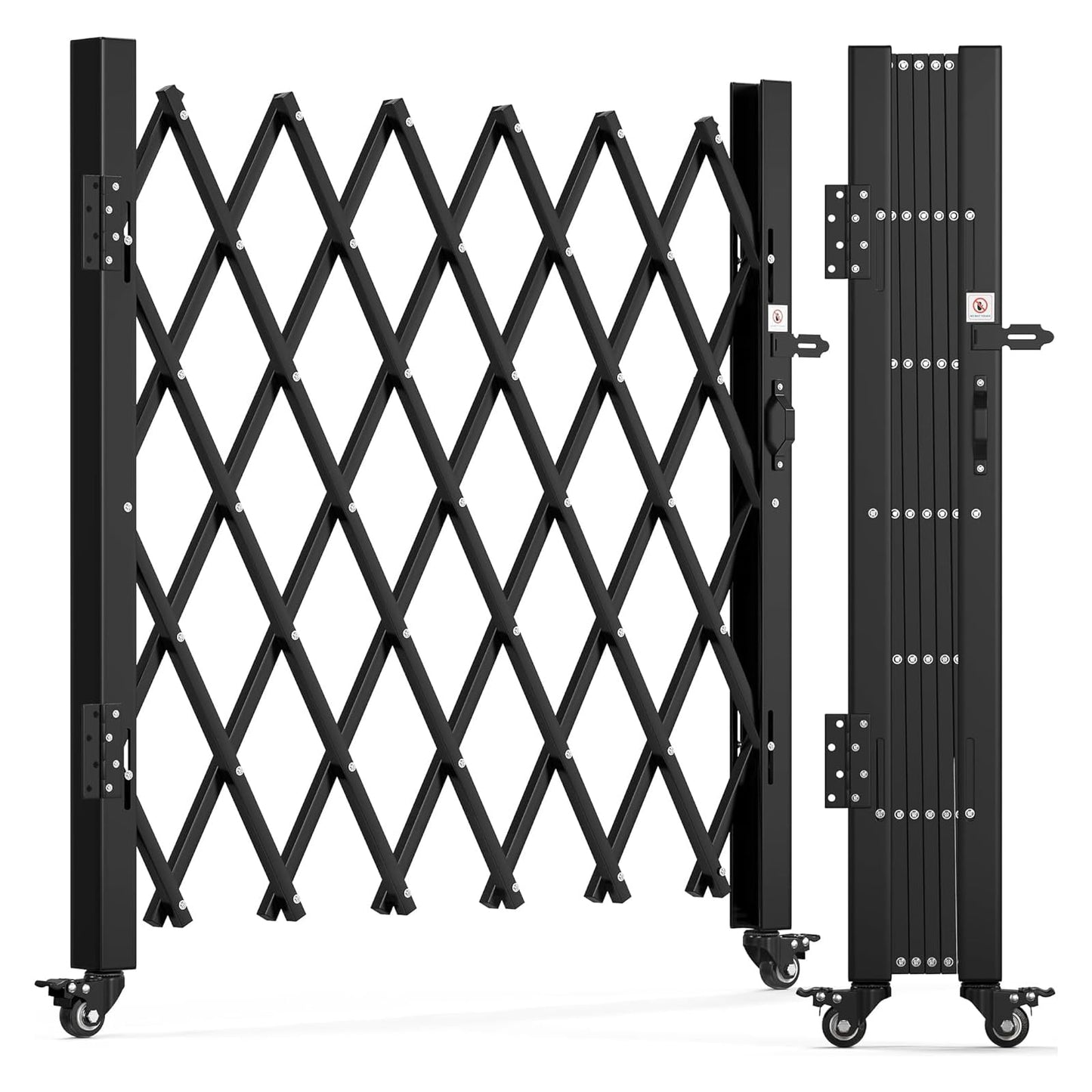 Single Folding Security Gate, Expandable Scissor Accordion Gate with 360° Swivel Casters, Barricade Gate Lockable Steel Retractable Gates for Garage, Warehouse, Doorway & Pool (52" H x 74" W)