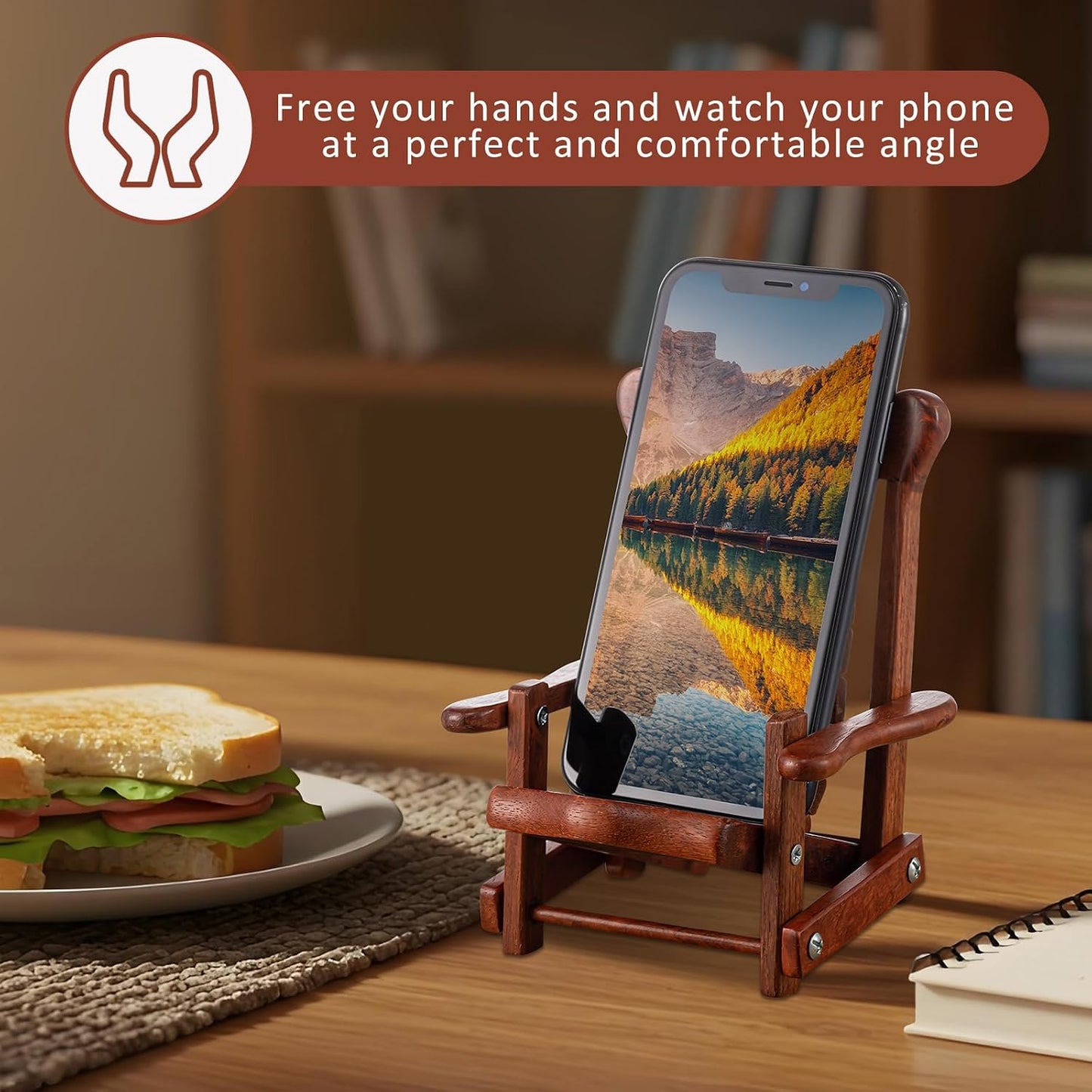 2 Kingdder Pcs Christmas Wood Cell Phone Stand Gifts Folding Chair Wooden Phone Holder Adjustable Office Cellphone