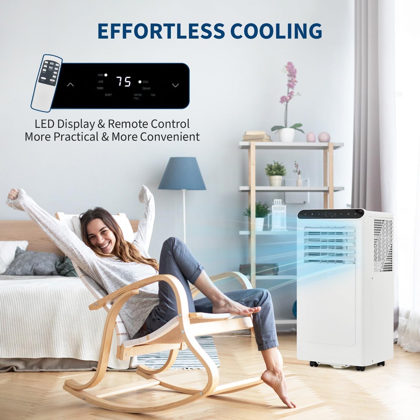 Takywep Powerful & Quiet 10,000 BTU Portable Air Conditioners, 3-in-1 Portable AC Unit with Cool, Fan and Dehumidifier, Up to 450 Sq.Ft, 24H Timer, Remote, LED Display, Quiet 50 dB for Bedroom Office