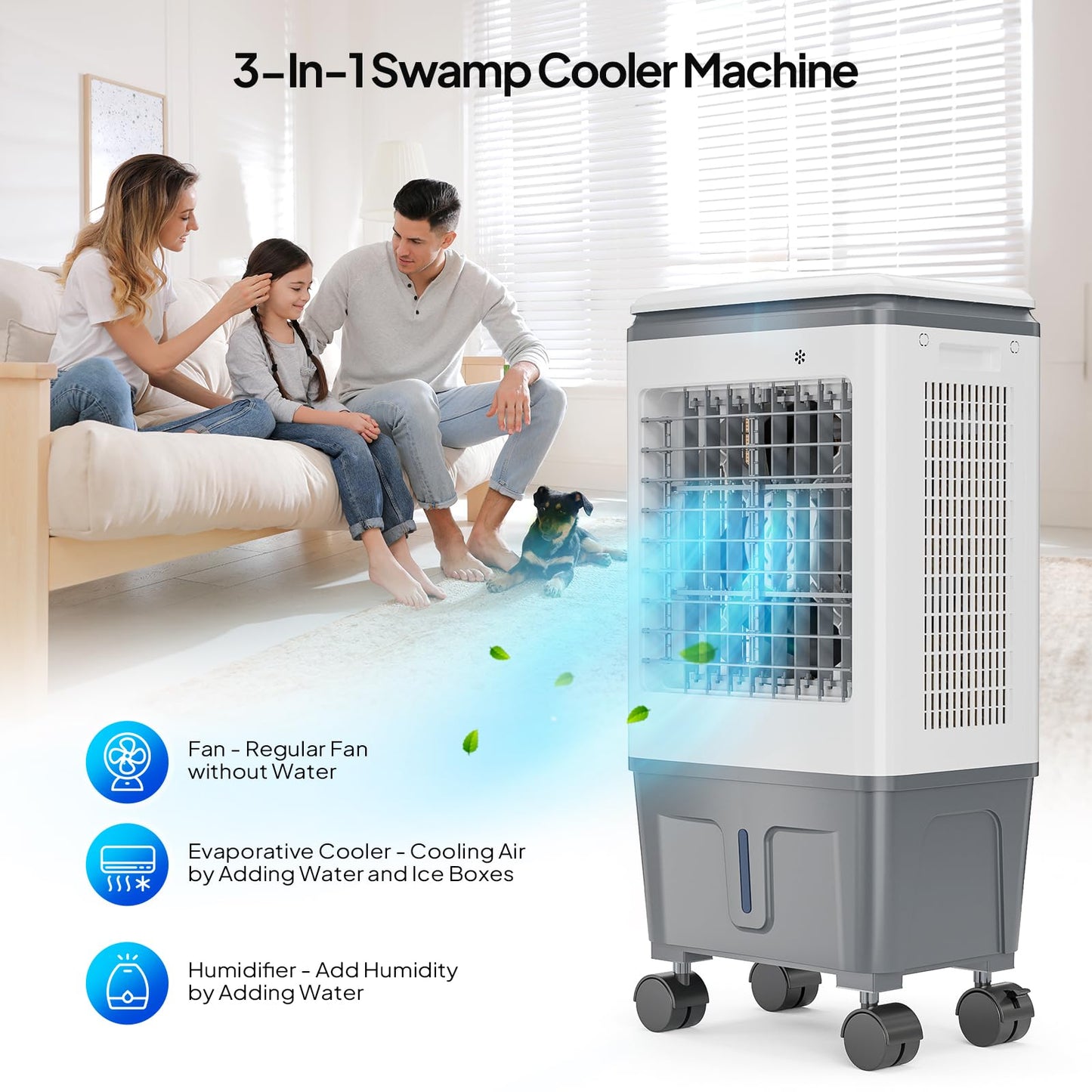 ROVSUN 1400CFM Evaporative Air Cooler, 5.2 Gal Portable Swamp Cooler with Auto Oscillating, Remote, 3 Speeds, 12H Timer & 4 Ice Packs, 3-IN-1 Humidifying Cooling Fan Indooor Patio Garage