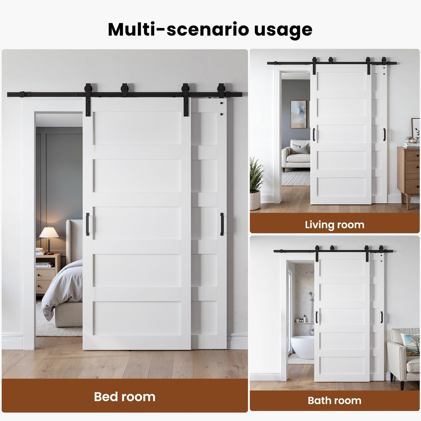 SmartStandard 36x84 Inch White Double Barn Door Set – 5-Panel MDF Sliding Doors with 6FT Bypass Barn Door Hardware Kit, Space-Saving Design, Easy Installation (Pre-Drilled Holes)