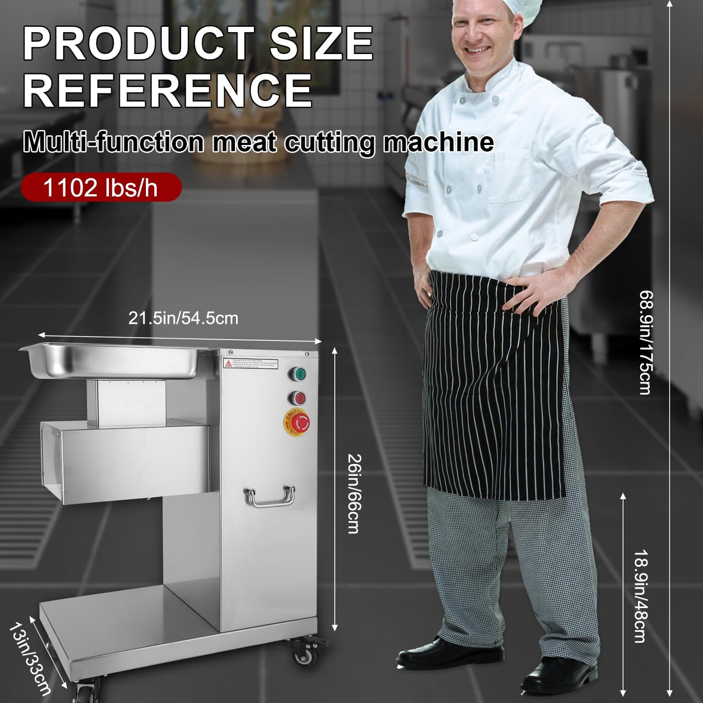 750W Commercial Meat Cutter Machine Stainless Steel Meat Slicer for Slicing, Shredding and Chopping 1100lbs/H (5MM)