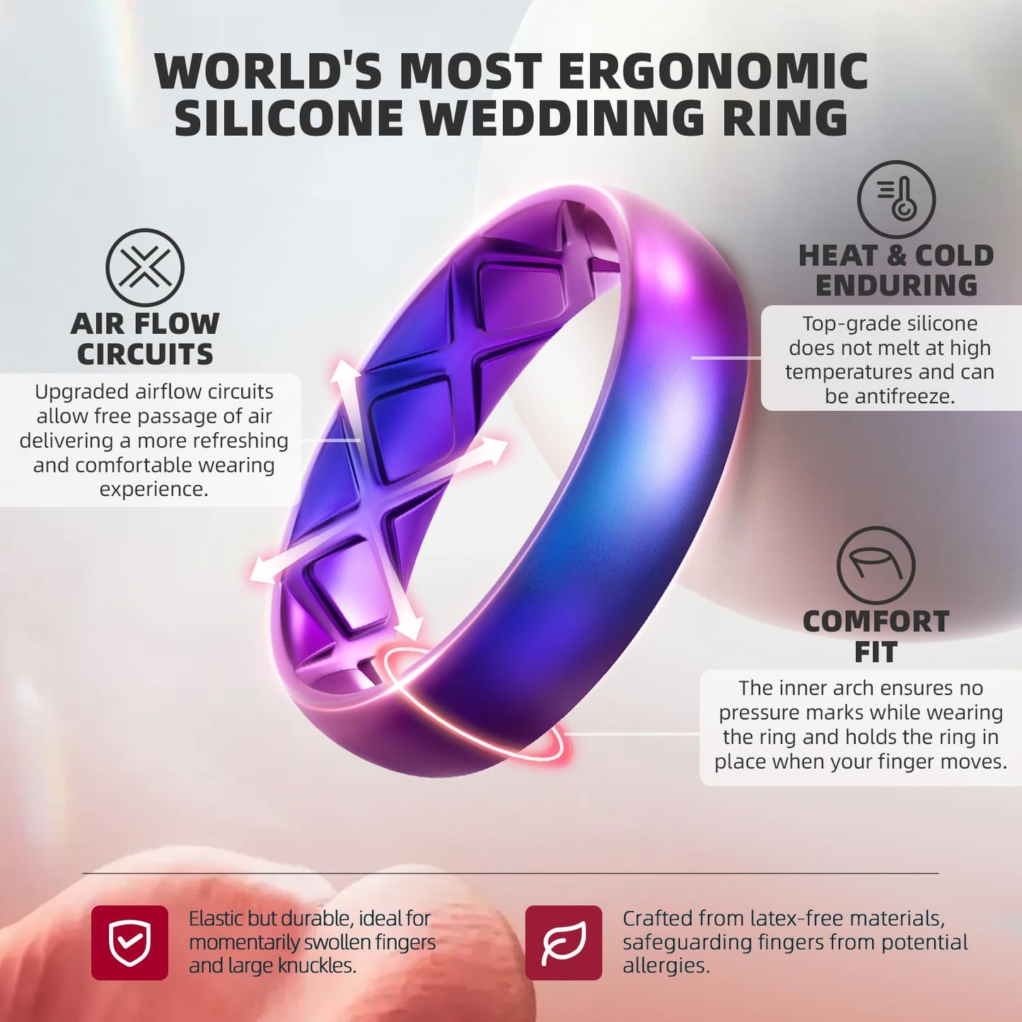 Egnaro Women's Silicone Engagement Rings: 5.5mm Width 2mm Thickness Comfort Flexible Rubber Bands - Breathable X Groove For Gym Workout Travel Daily Wear