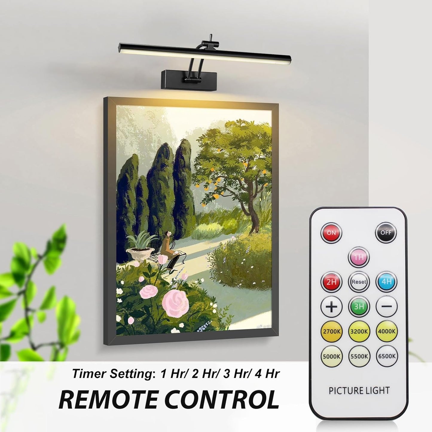 Yuichoy Picture Lights - 12 Inch Wireless Art Lighting with Remote | Dimmable Battery Operated, Black