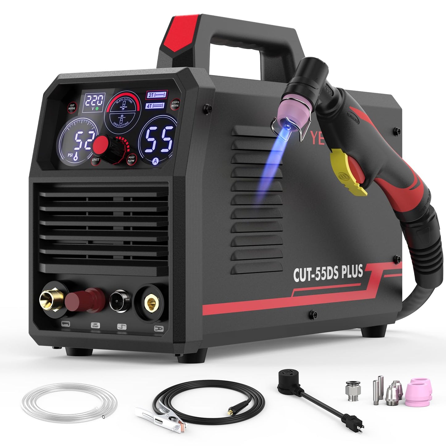 YESWELDER CUT-55DS PLUS Plasma Cutter, 55Amp, 2-In-1 Plate Cutting/Grid Cutting Plasma Cutting Machine & 24PCS AG-60 Plasma Cutter Torch Consumables Kit(Standard)