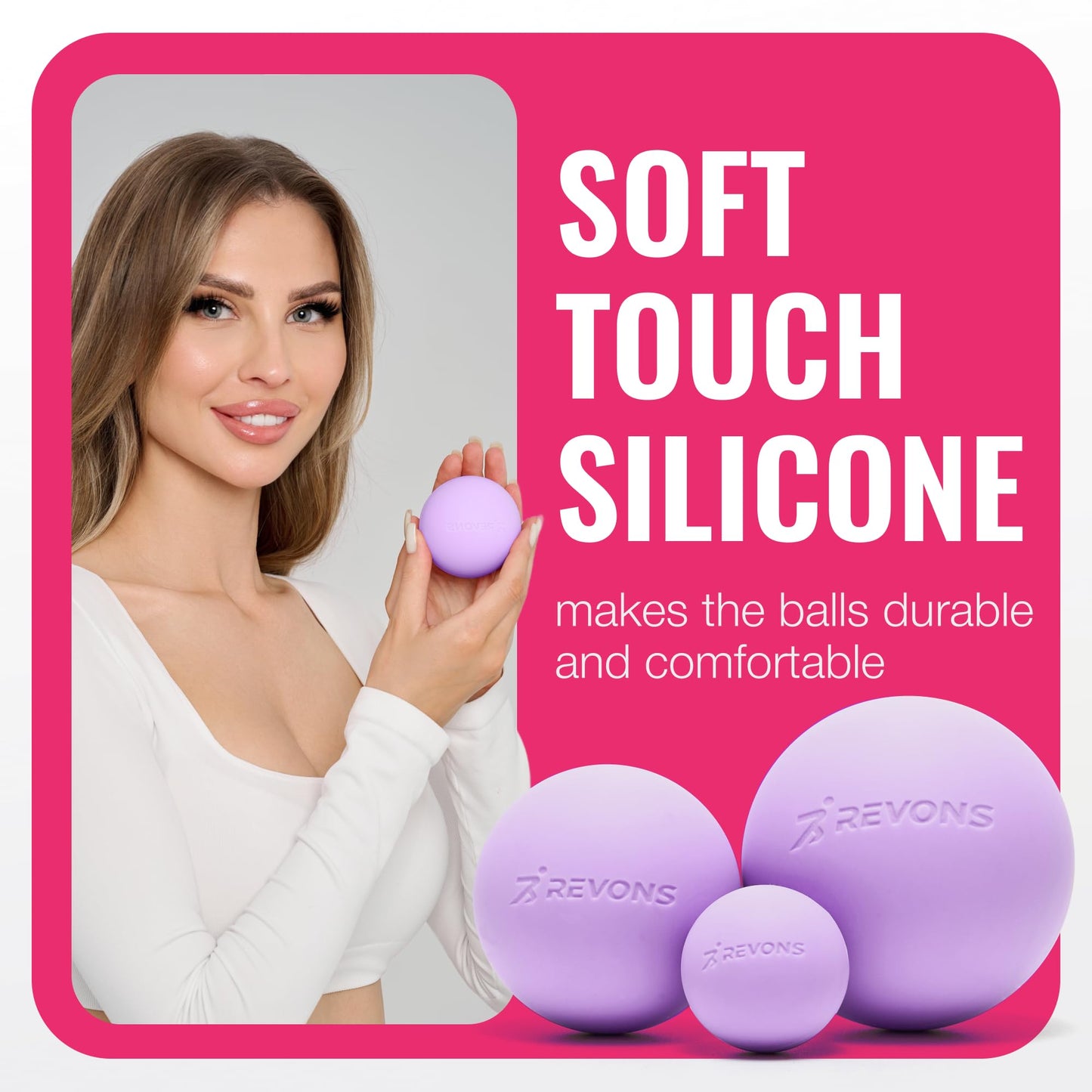 REVONS 3 in 1 Massage Ball Set - Lacrosse Balls for Myofascial Release, Back Pain Relief, Face Fitness, Trigger Points, Yoga, Physical Therapy, Muscle Recovery and Soft Deep Tissue Massage (Purple)