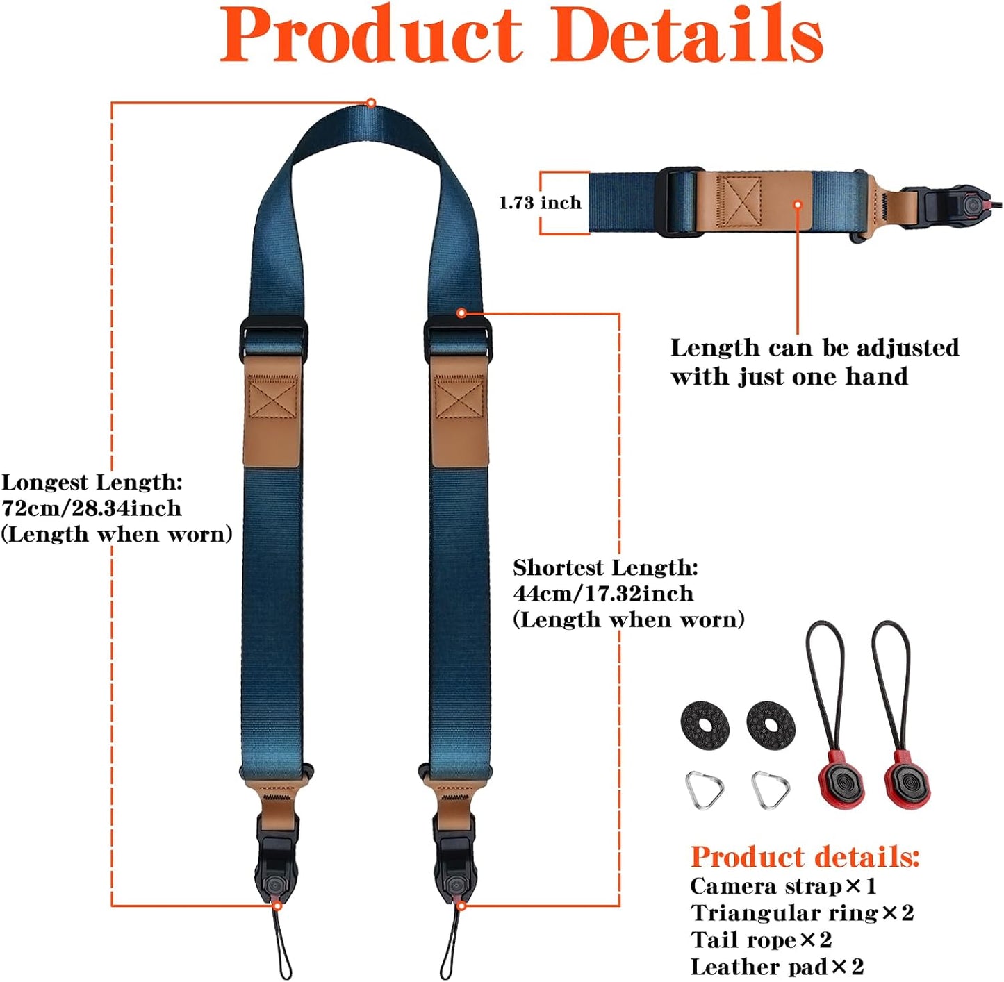 1.73 inch 198 lbs Quick Release Camera Strap - Compatible for Peak Design Buckle Wide Adjustable Length Load Capacity